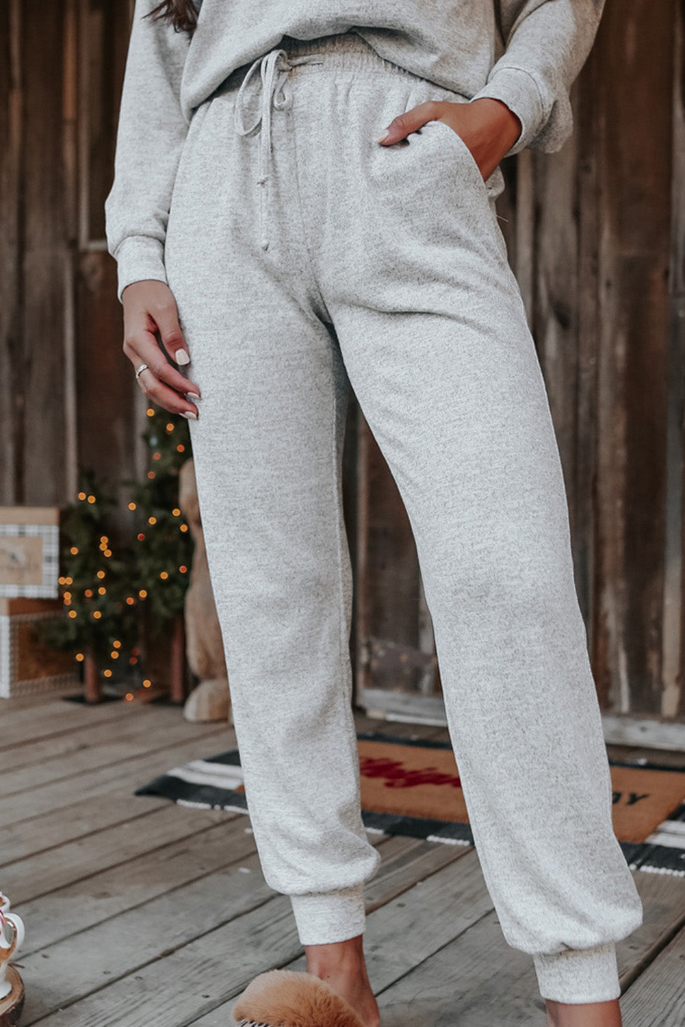 Gray Long Sleeve Pullover and Jogger Pants Lounge Set - Glimmer Road