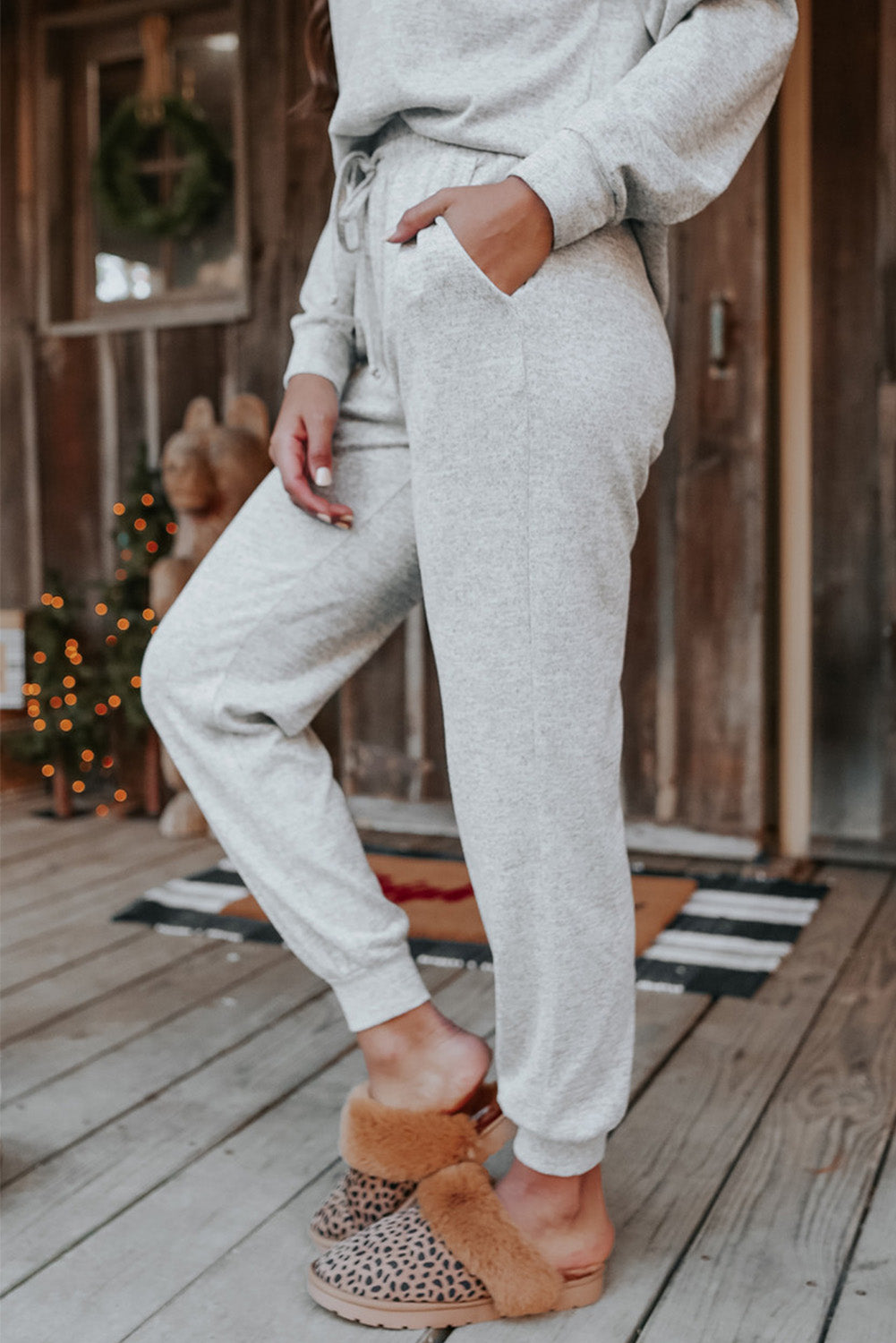 Gray Long Sleeve Pullover and Jogger Pants Lounge Set - Glimmer Road