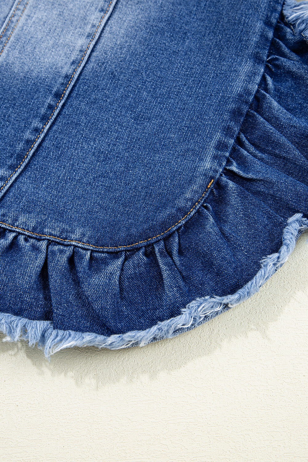Peacock Blue Raw Edge Ruffled Short Sleeve Denim Jacket - Glimmer Road