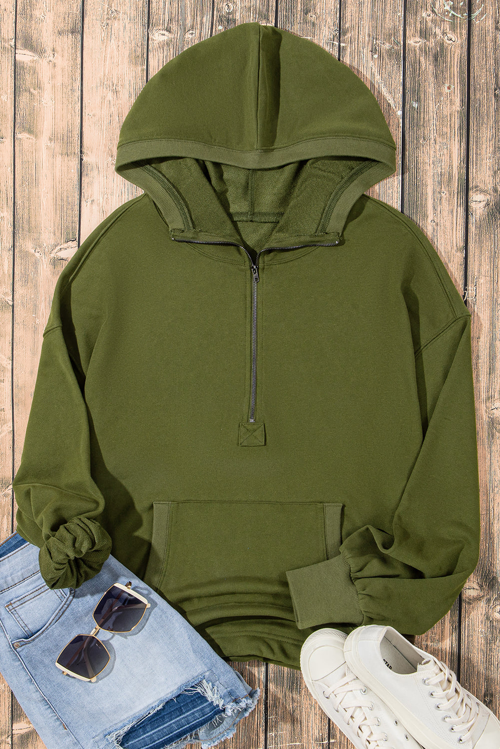Orange Solid Kangaroo Pocket Half Zipper Oversized Hoodie - Glimmer Road