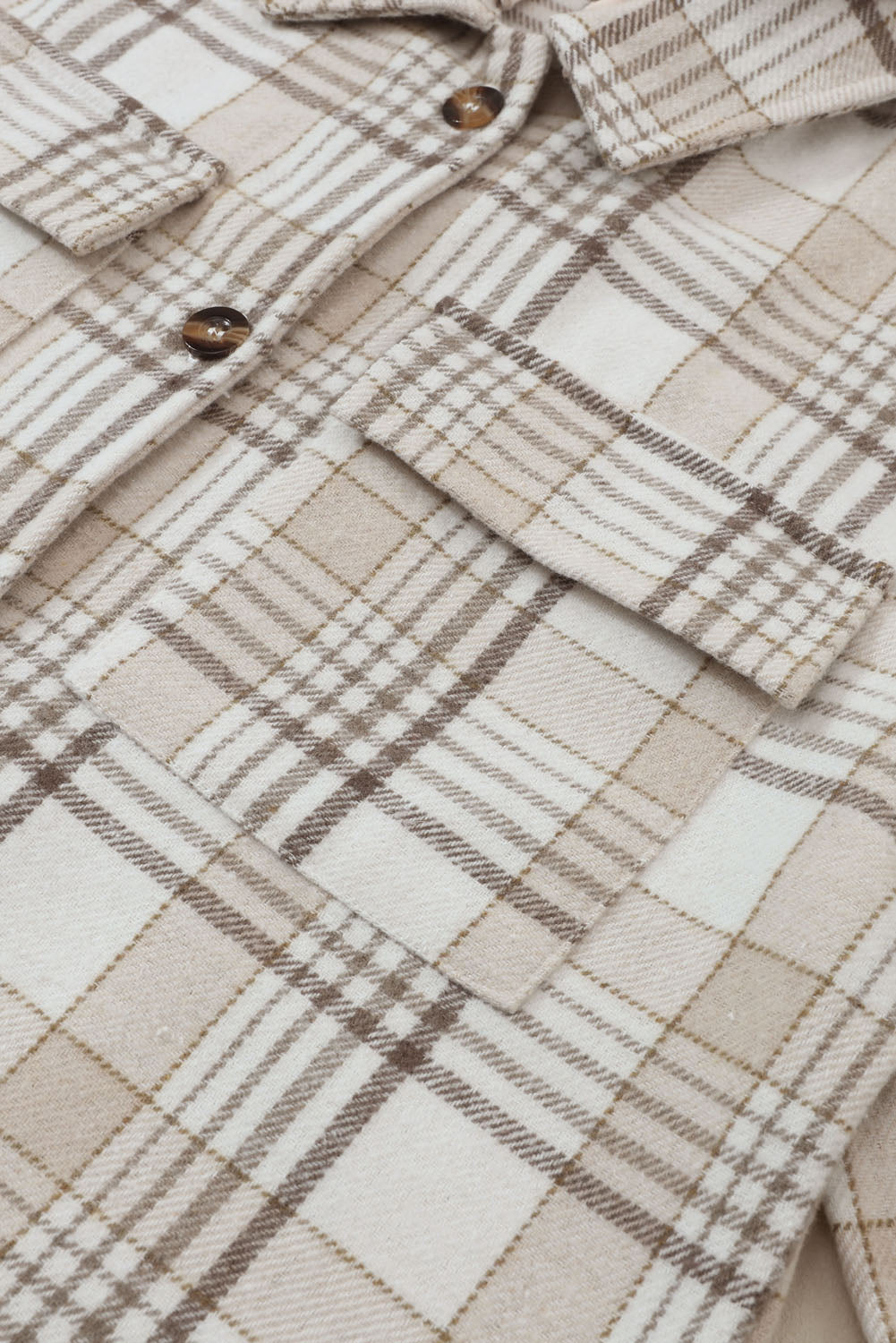 Khaki Plaid Removable Hood Buttoned Shacket - Glimmer Road