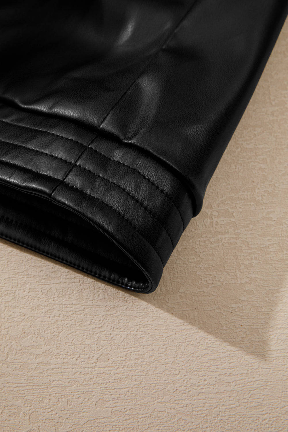 Black Solid Faux Leather Zipper Slim Fit Bomber Jacket - Glimmer Road