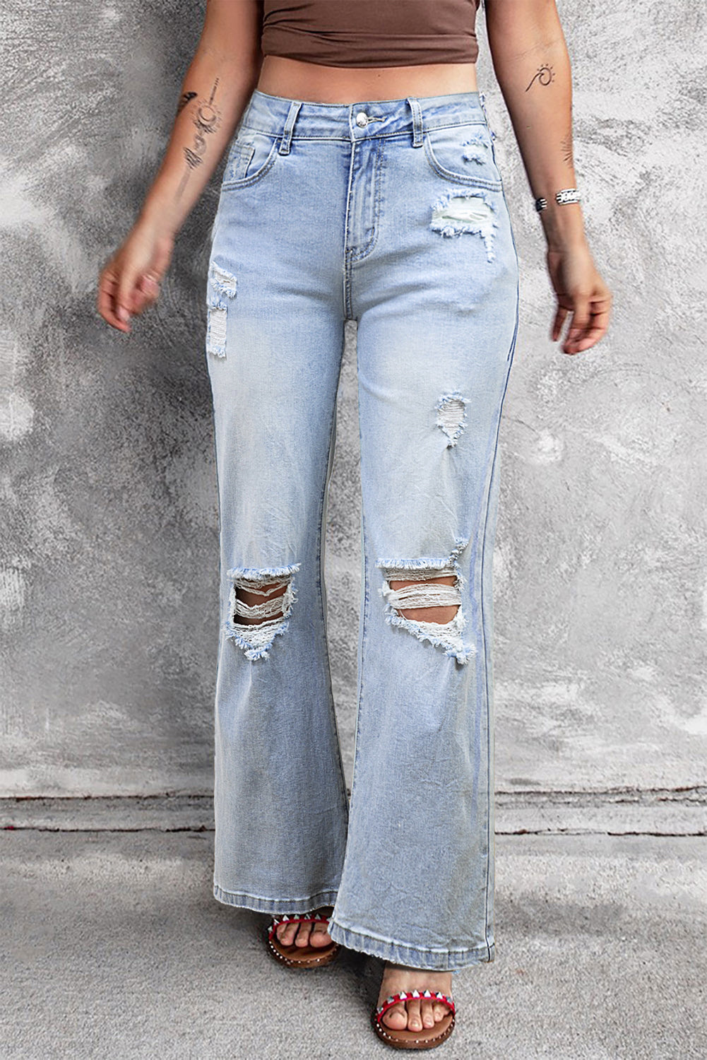 Beau Blue Vintage Light Wash Distressed Flare Jeans - Glimmer Road