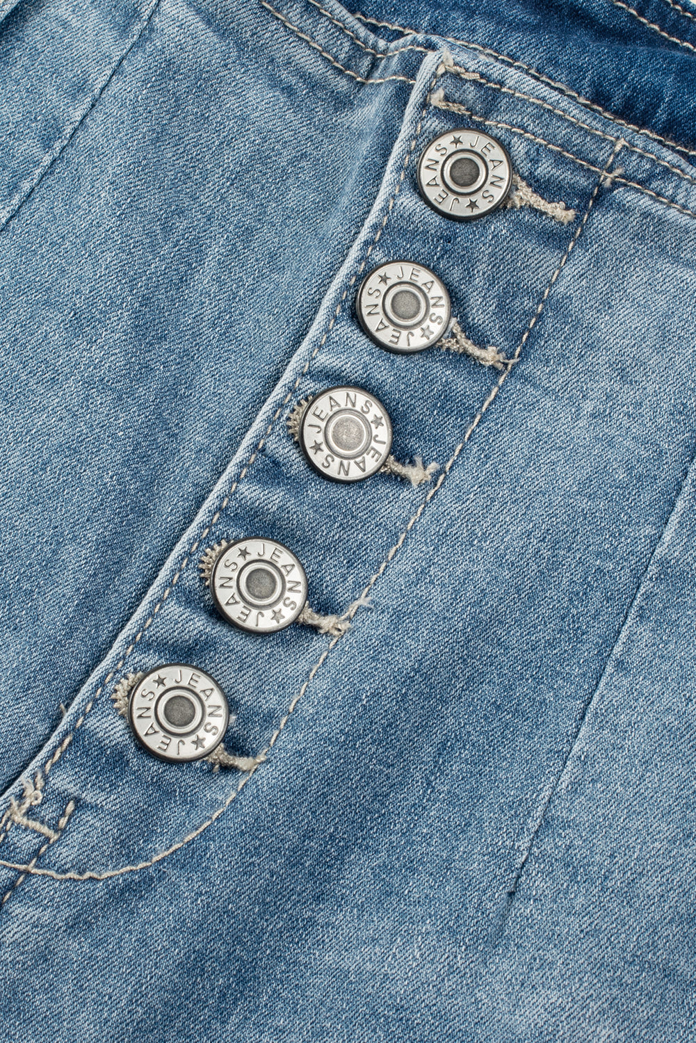 Dusk Blue Multi Buttons Medium Wash Straight Loose Leg Jeans - Glimmer Road