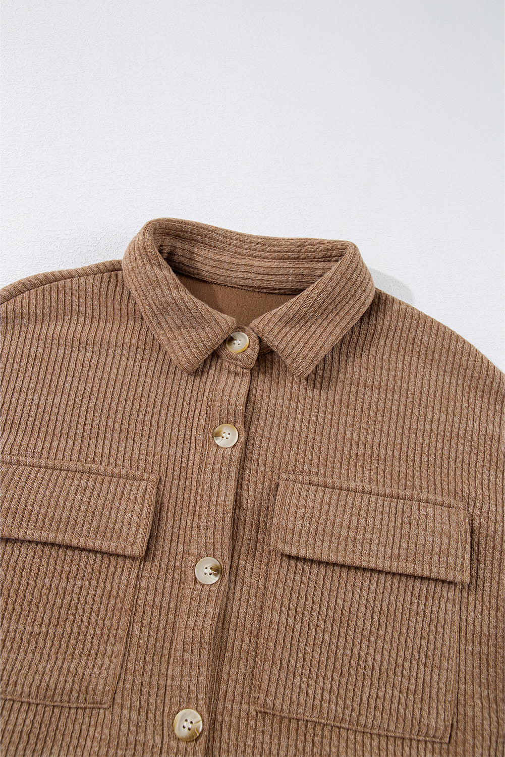 Dark Khaki Solid Color Corduroy Buttoned Long Sleeve Shacket - Glimmer Road