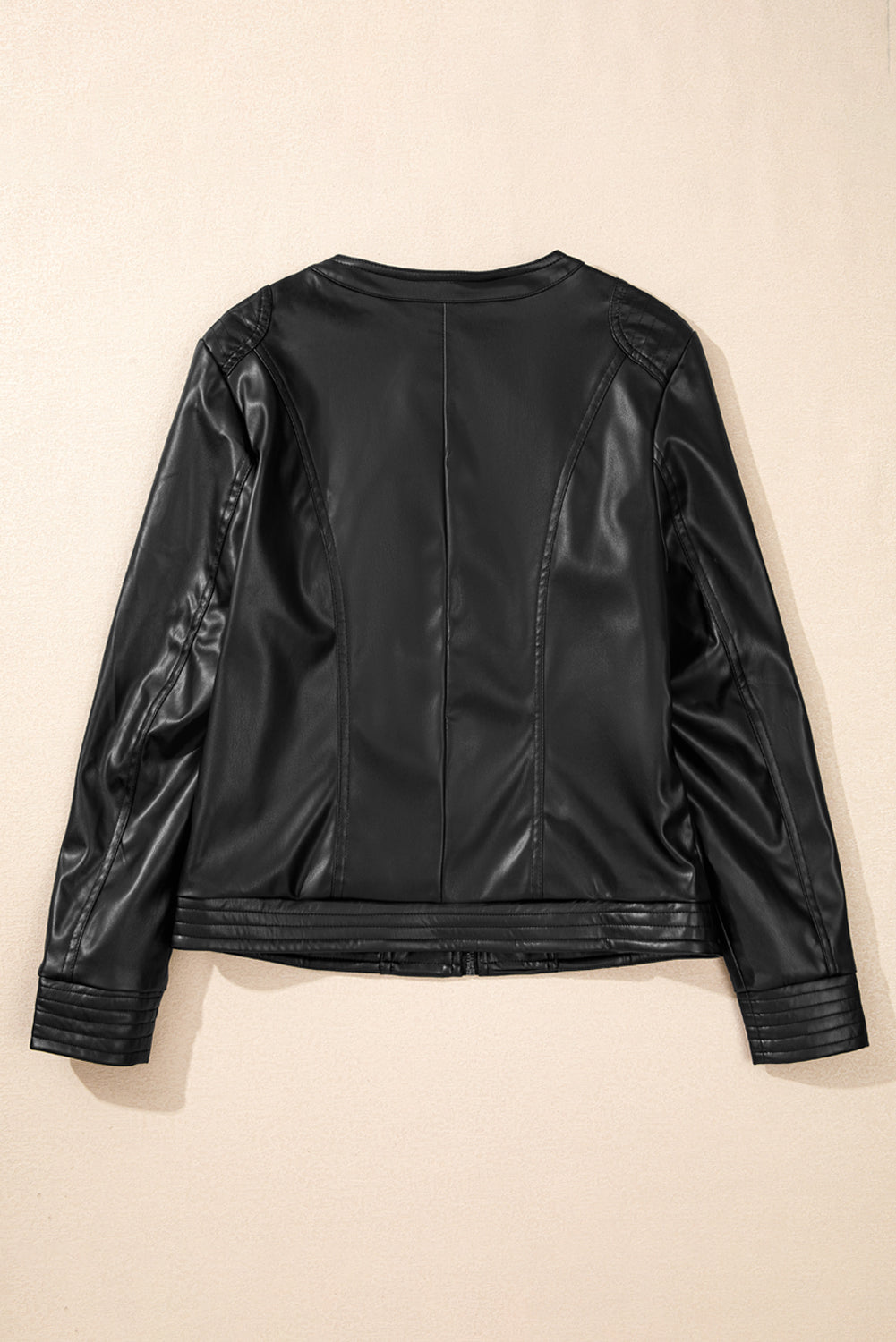Black Solid Faux Leather Zipper Slim Fit Bomber Jacket - Glimmer Road