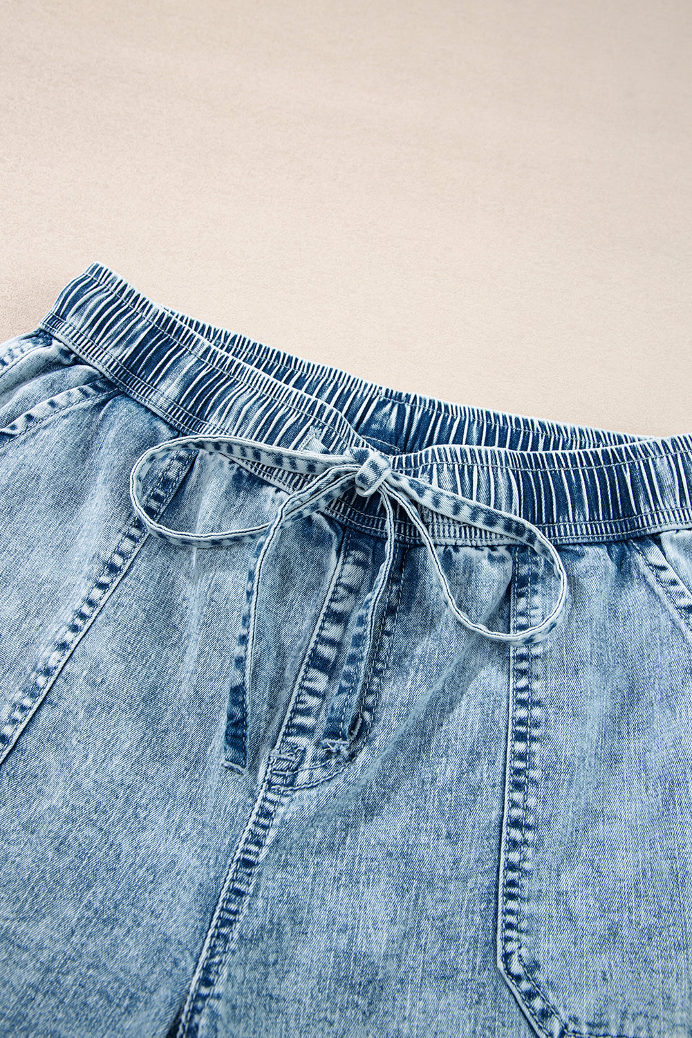 Myosotis Mineral Wash Drawstring Waist Loose Straight Denim Pants - Glimmer Road