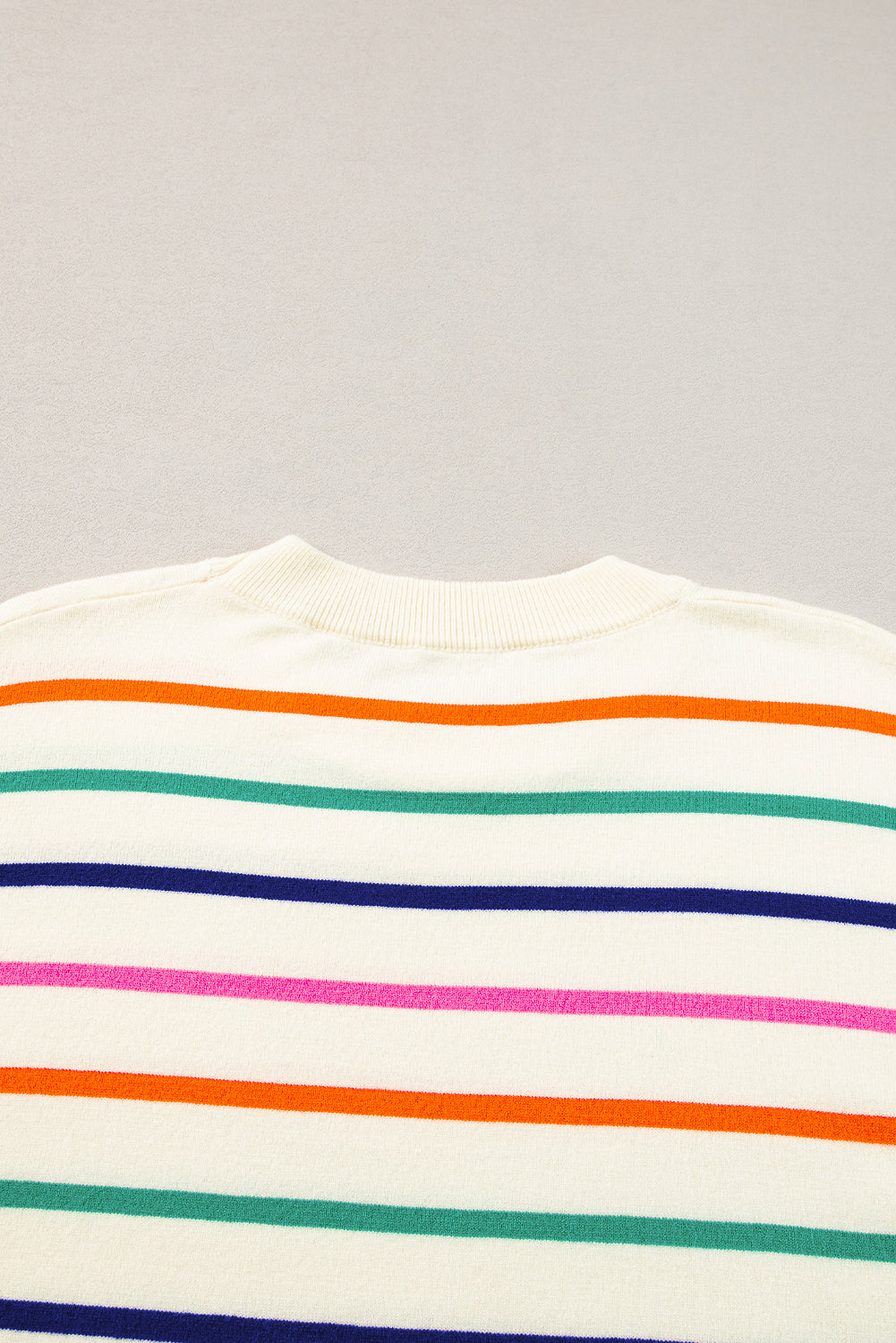 Beige Stripe Dropped Short Sleeve Boxy Fit Knitted Top - Glimmer Road