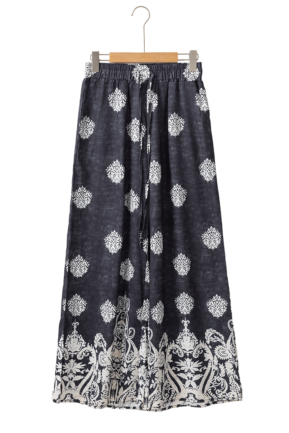 Black Bohemian Printed Drawstring Waist Wide Leg Pants - Glimmer Road