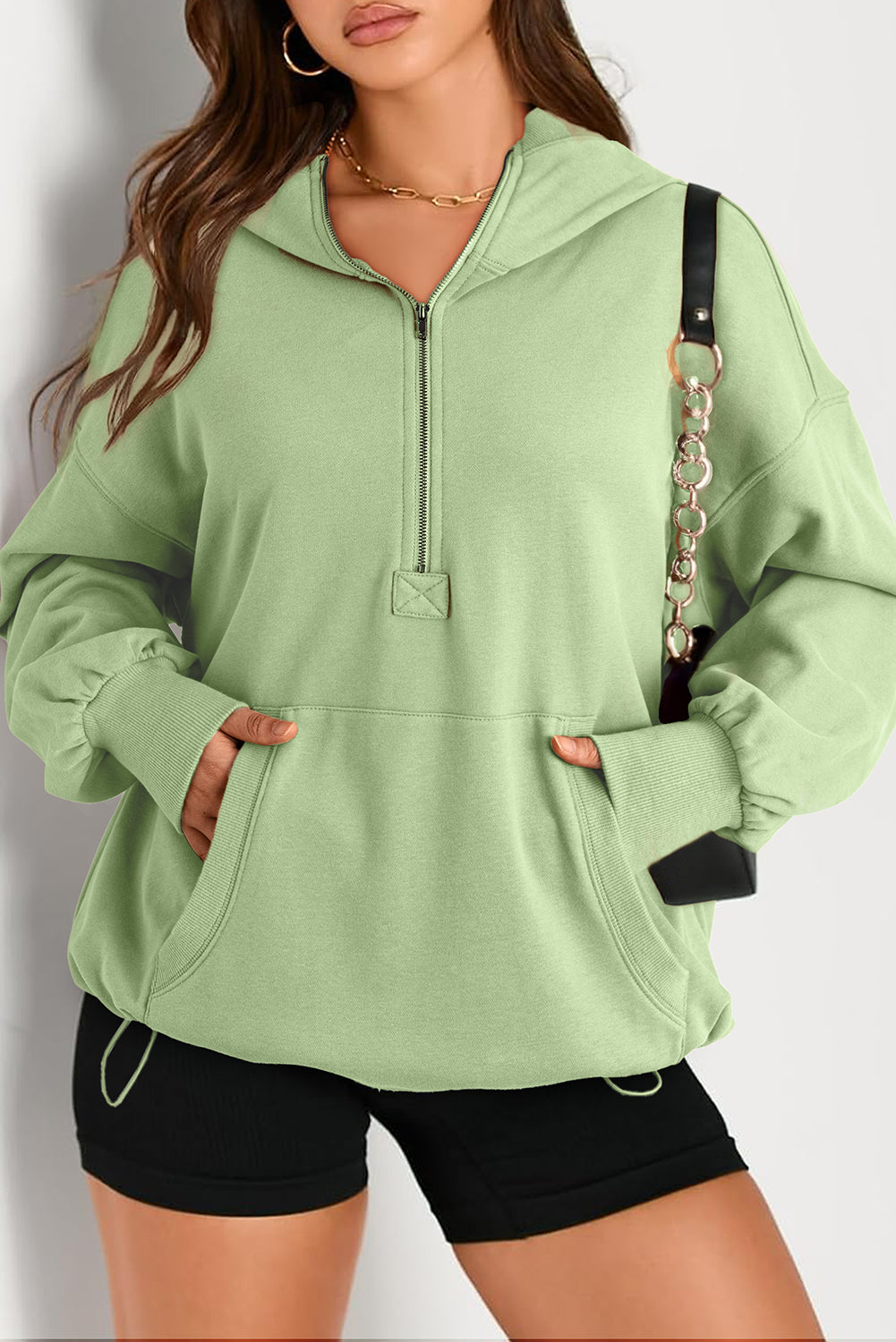 Orange Solid Kangaroo Pocket Half Zipper Oversized Hoodie - Glimmer Road