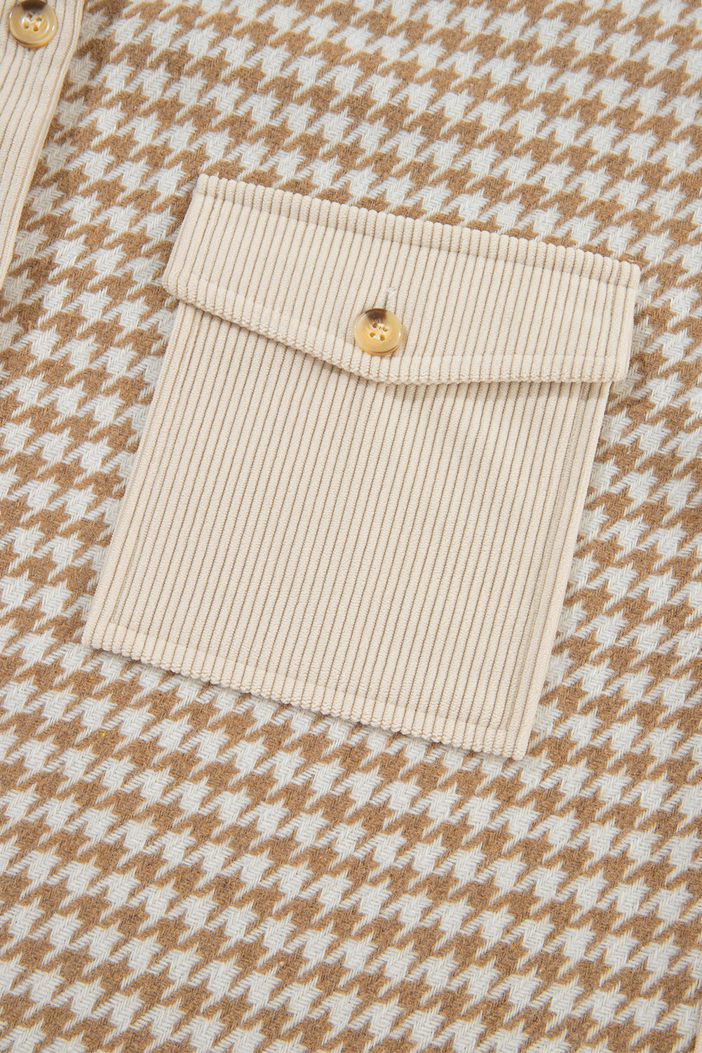 Parchment Houndstooth Corduroy Patchwork Flap Pocket Shacket - Glimmer Road