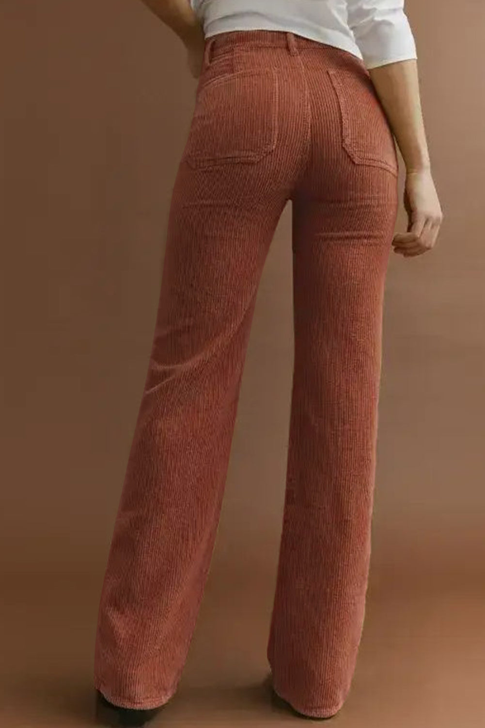 Brown High Waist Square Pockets Corduroy Pants - Glimmer Road