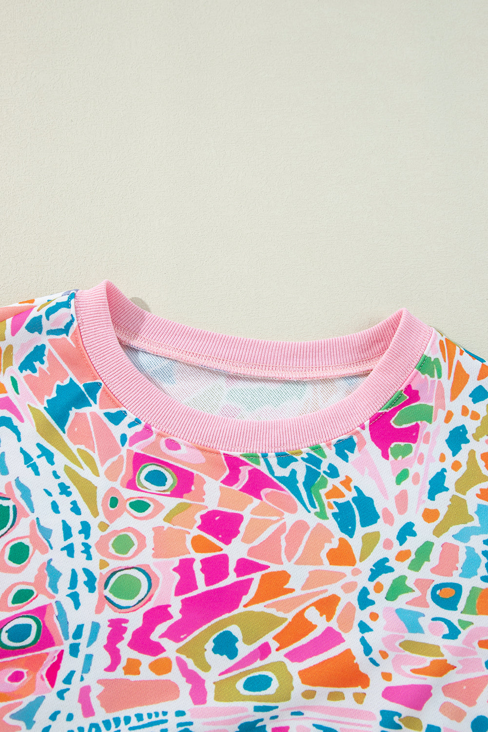Pink Abstract Printed Drop Shoulder Loose Sweatshirt - Glimmer Road