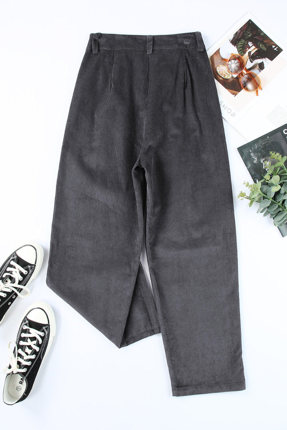 Gray Corduroy High Waist Straight Leg Pants - Glimmer Road