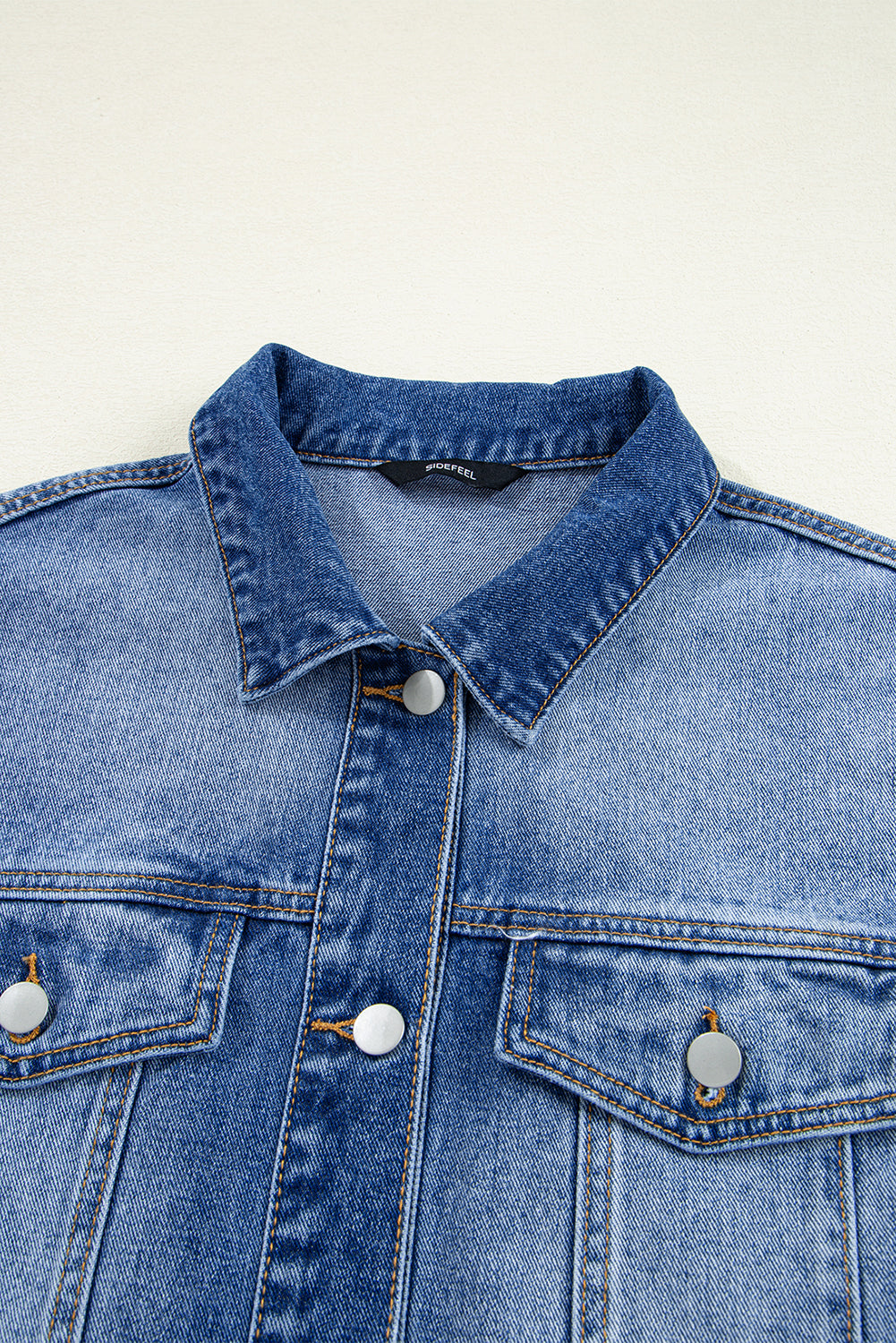 Peacock Blue Raw Edge Ruffled Short Sleeve Denim Jacket - Glimmer Road