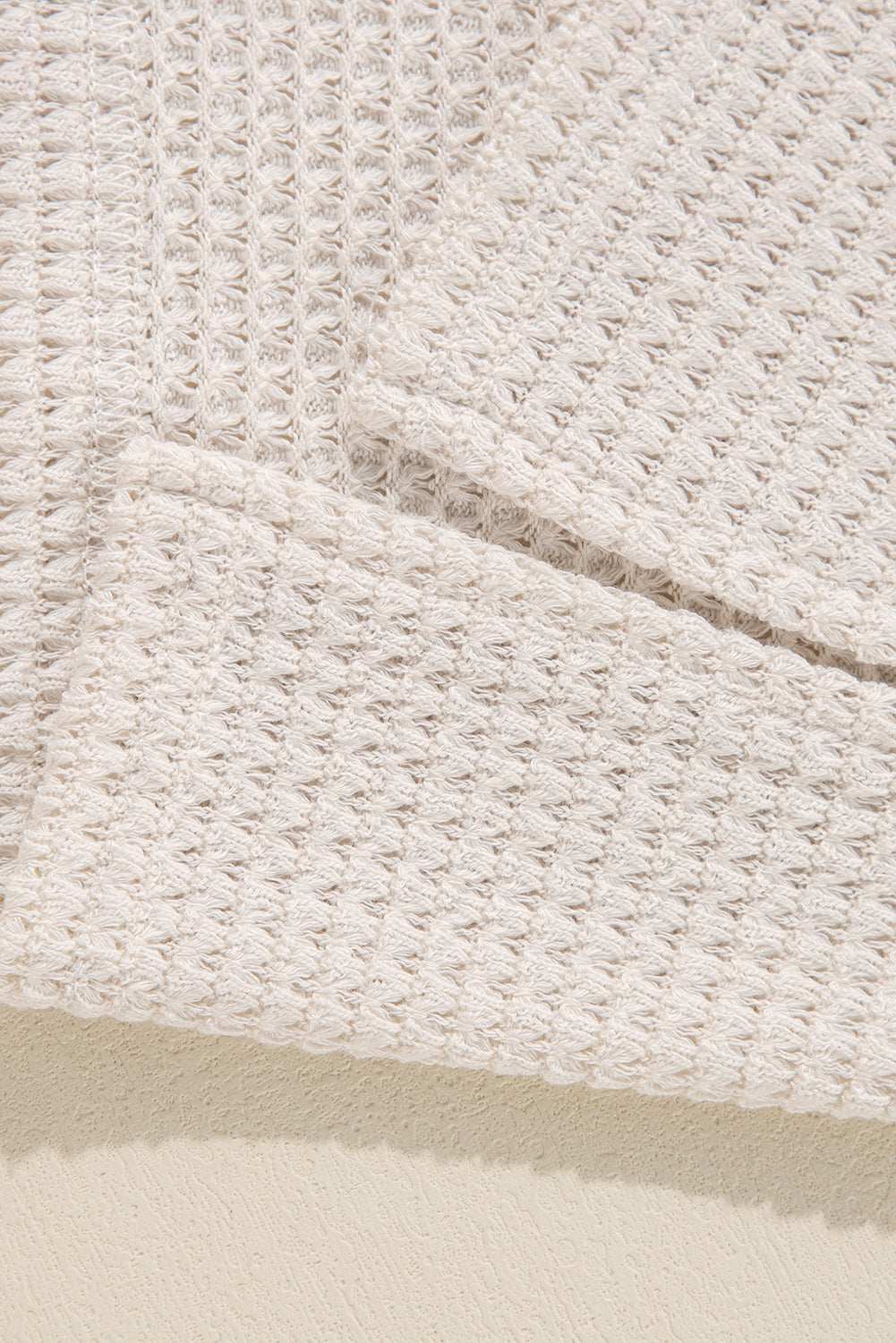White Waffle Knit Side Slits Loose Fit V Neck Top - Glimmer Road