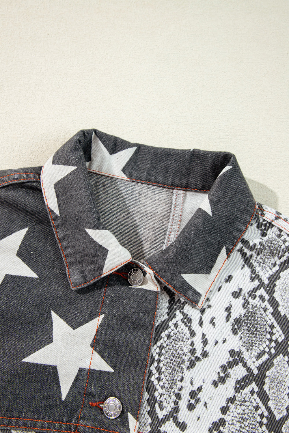 Black Star Snakeskin Printed Patchwork Denim Jacket - Glimmer Road