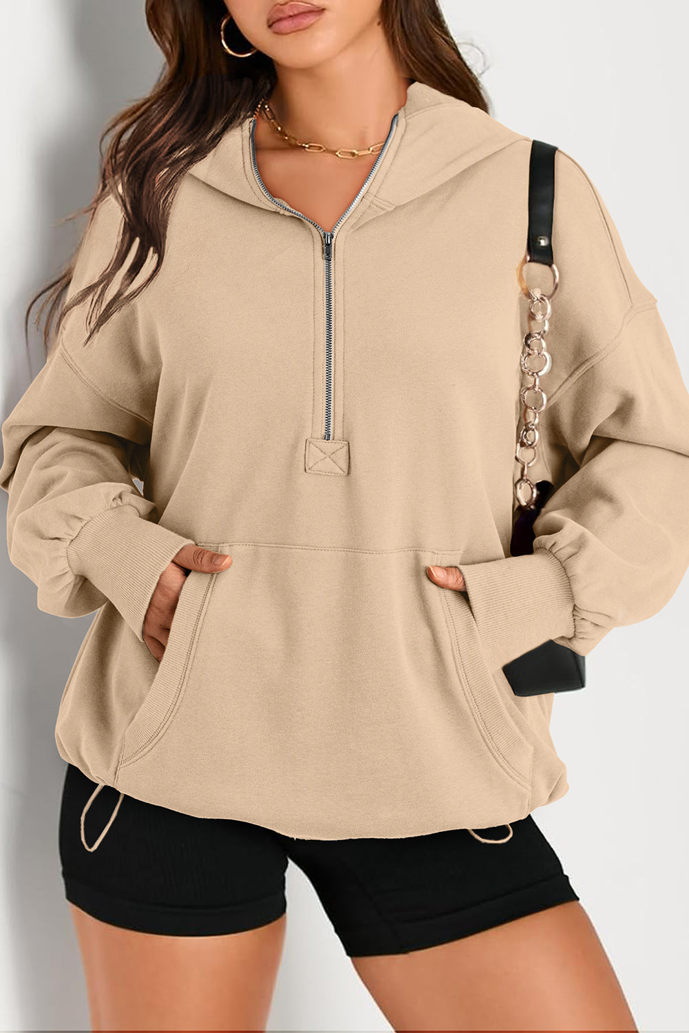 Orange Solid Kangaroo Pocket Half Zipper Oversized Hoodie - Glimmer Road