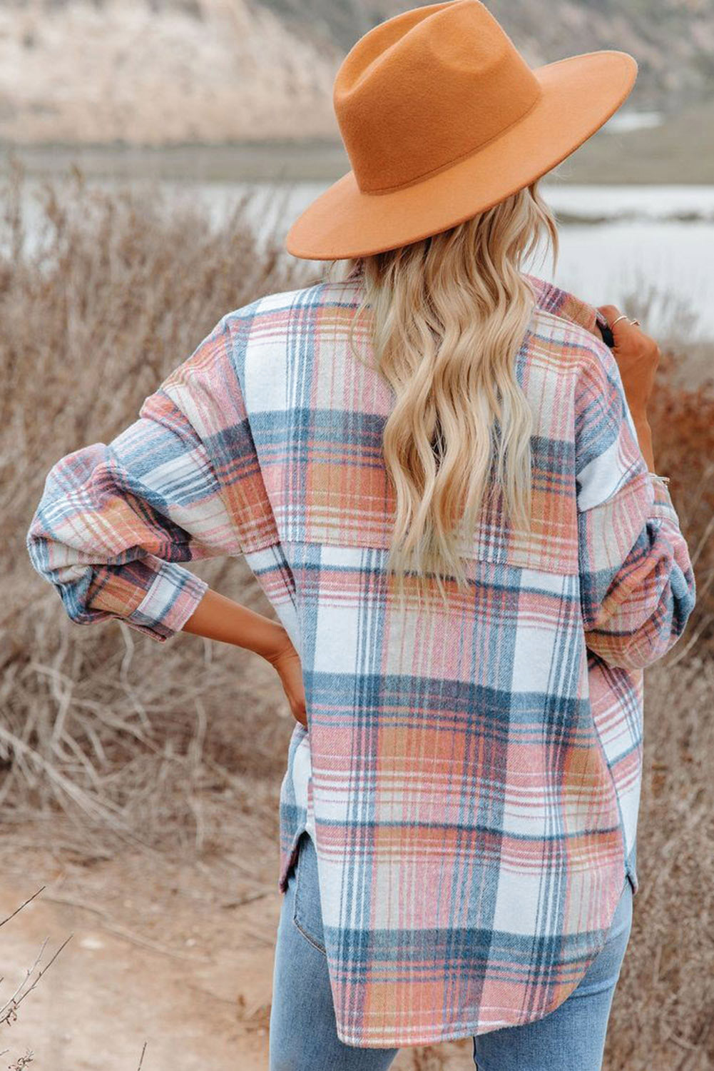 Pink Black/Pink Plaid Flap Pockets Shacket - Glimmer Road