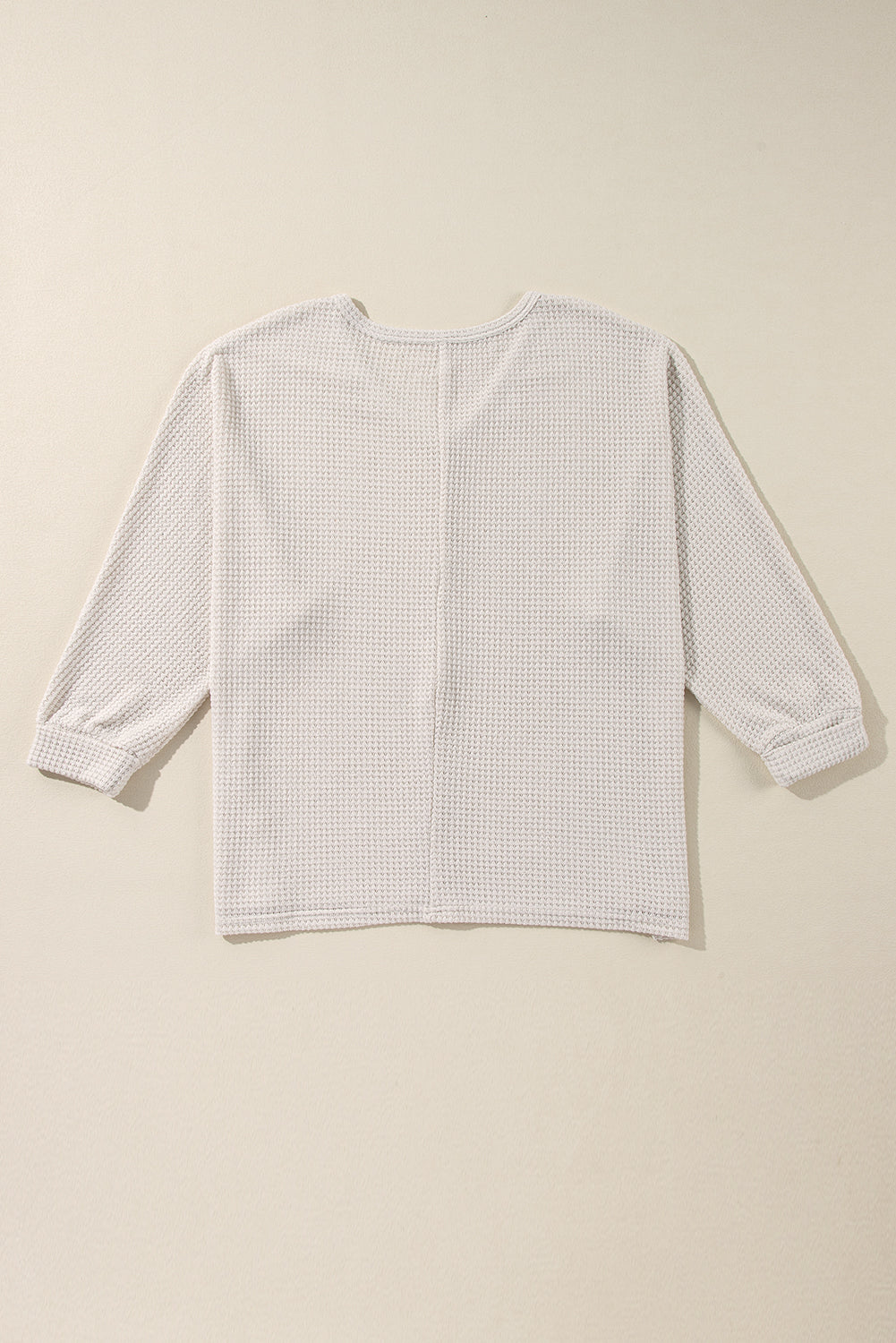 White Waffle Knit Side Slits Loose Fit V Neck Top - Glimmer Road 