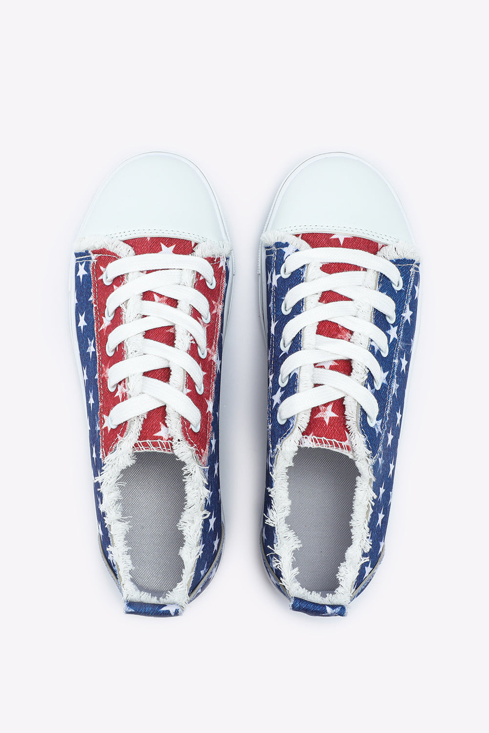 Multicolor American Flag Stars Printed Frayed Detail Lace-up Shoes - Glimmer Road 