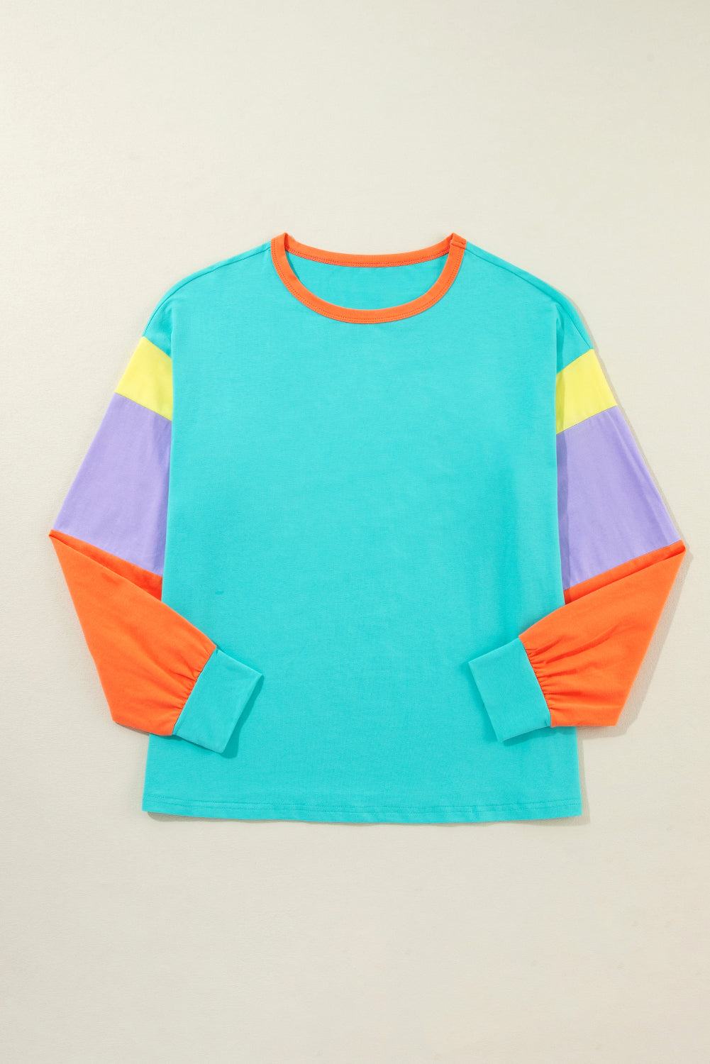 Light Blue Colorblock Patchwork Long Sleeve Loose Top - Glimmer Road 