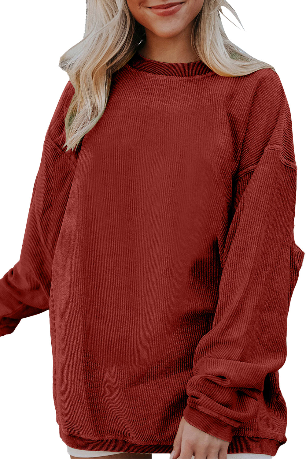 Racing Red Ribbed Corduroy Oversized Sweatshirt - Glimmer Road 