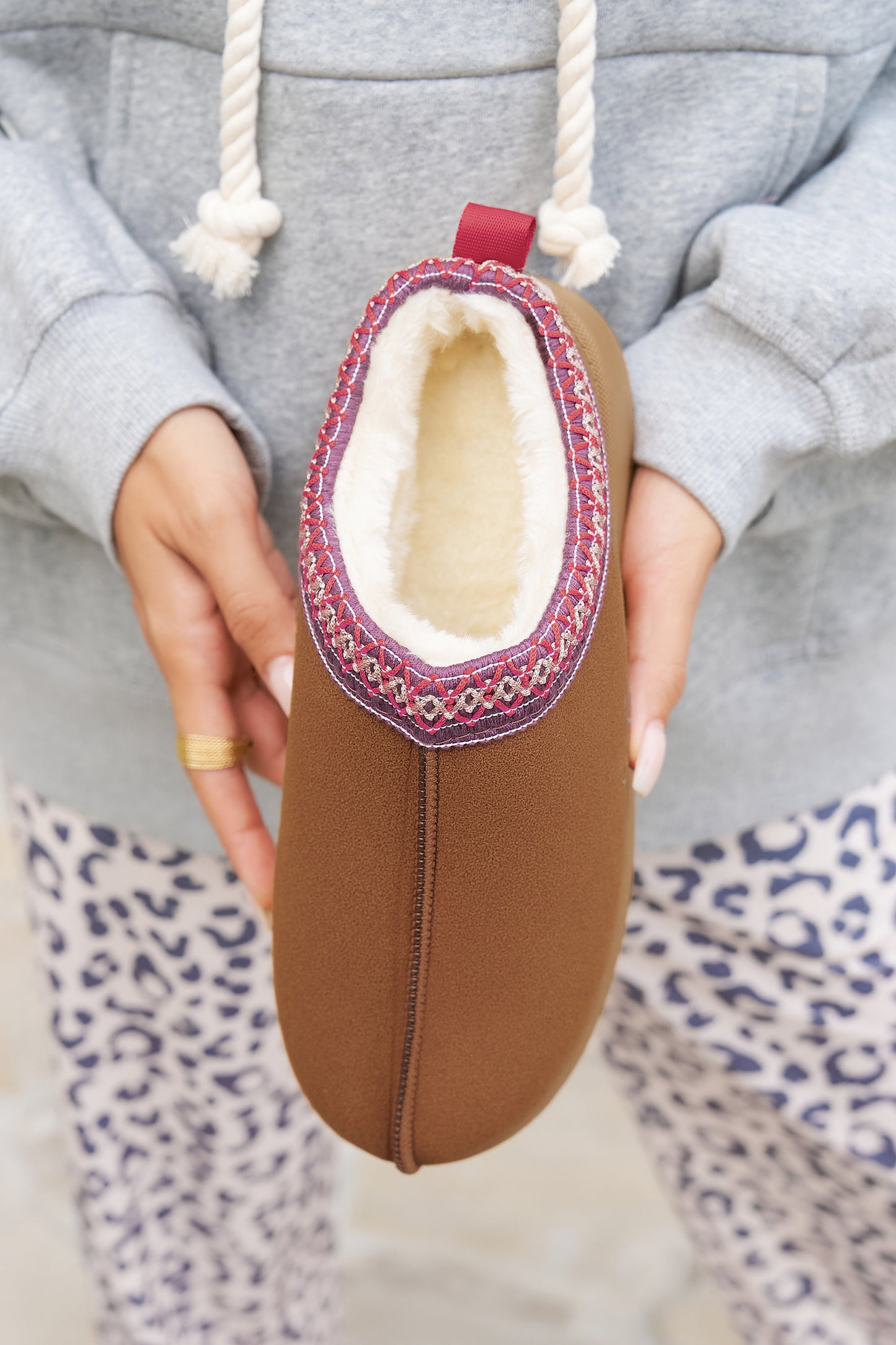 Chestnut Contrast Print Suede Plush Lined Snow Boots - Glimmer Road 