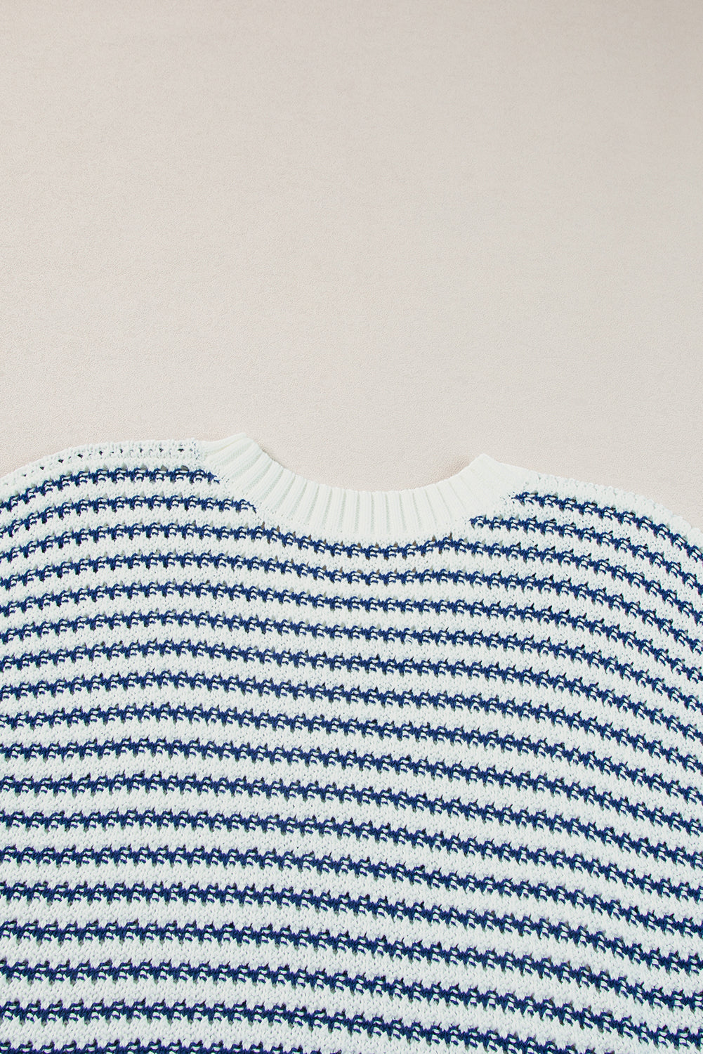 Blue Stripe Ribbed Trim Loose Fit Knitted Sweater Vest - Glimmer Road 