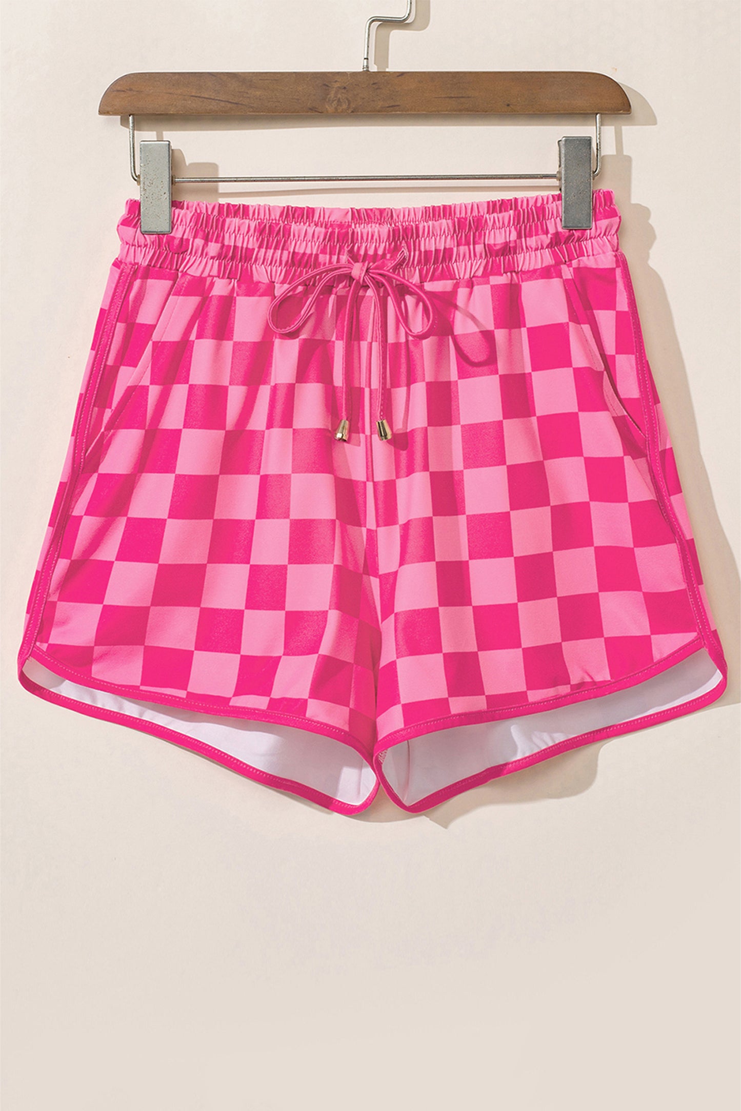Rose Checkered Drawstring Elastic Waist Casual Shorts - Glimmer Road 
