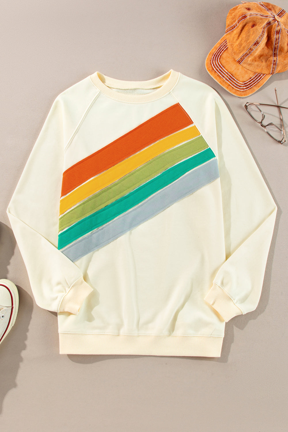 Beau Blue Rainbow Colorblock Striped Pullover Sweatshirt