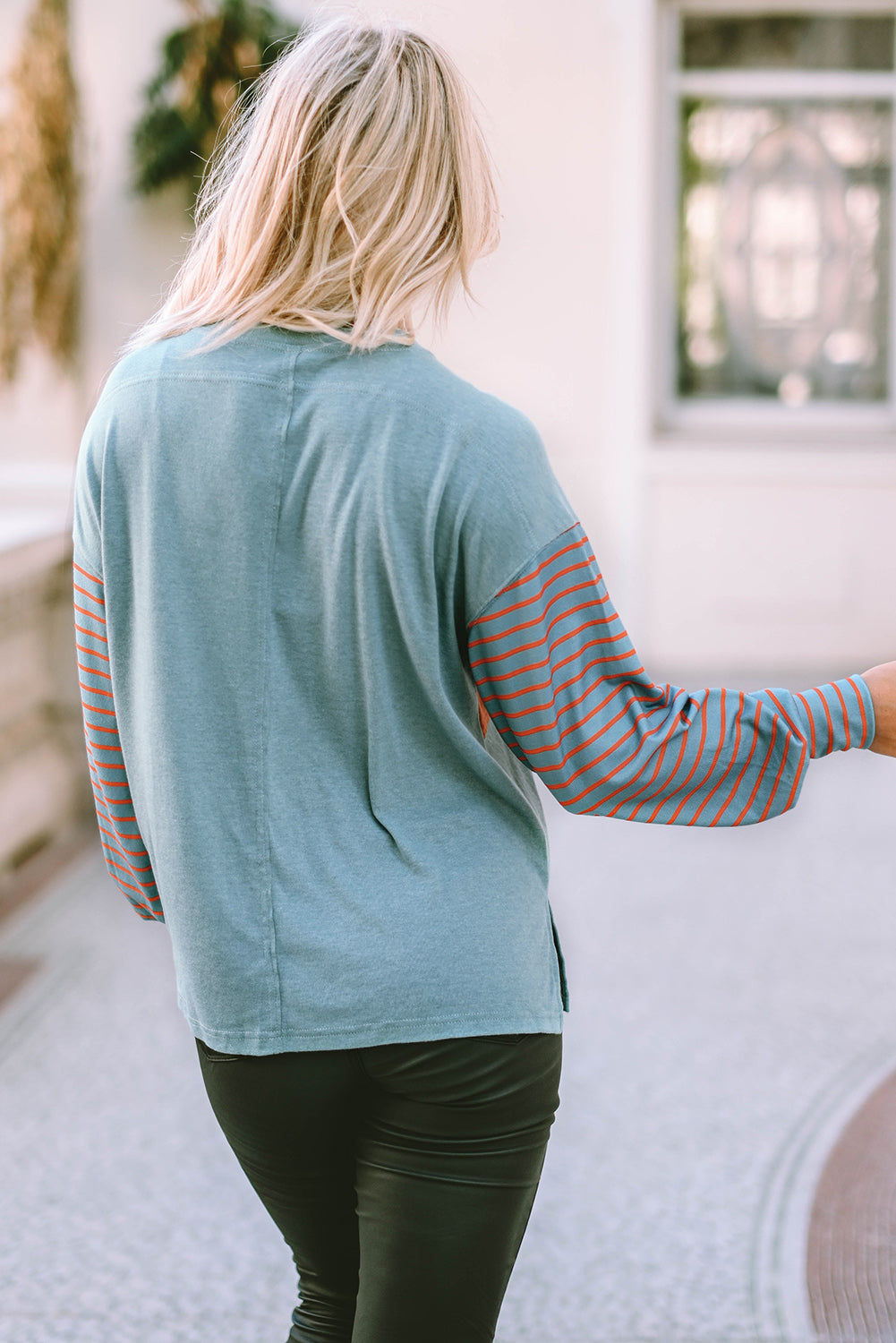 Green Colorblock Striped Bishop Sleeve Top - Glimmer Road 