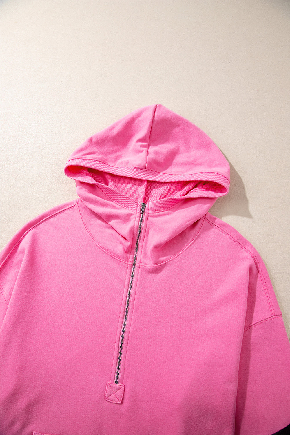 Light Grey Solid Kangaroo Pocket Half Zipper Oversized Hoodie - Glimmer Road 