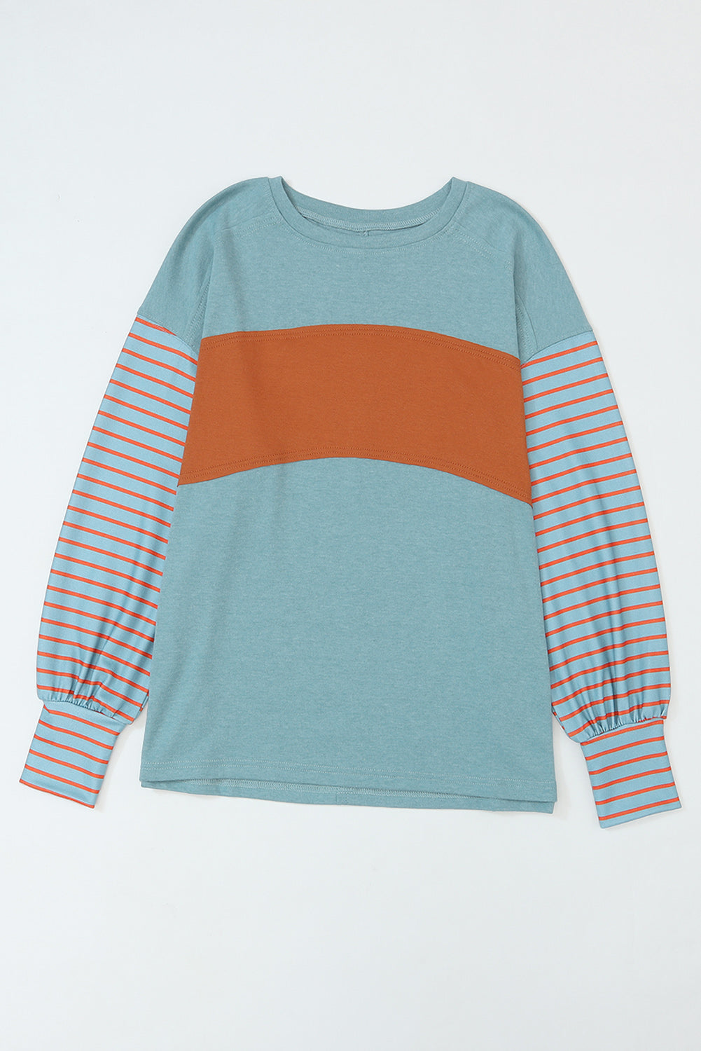 Green Colorblock Striped Bishop Sleeve Top - Glimmer Road 