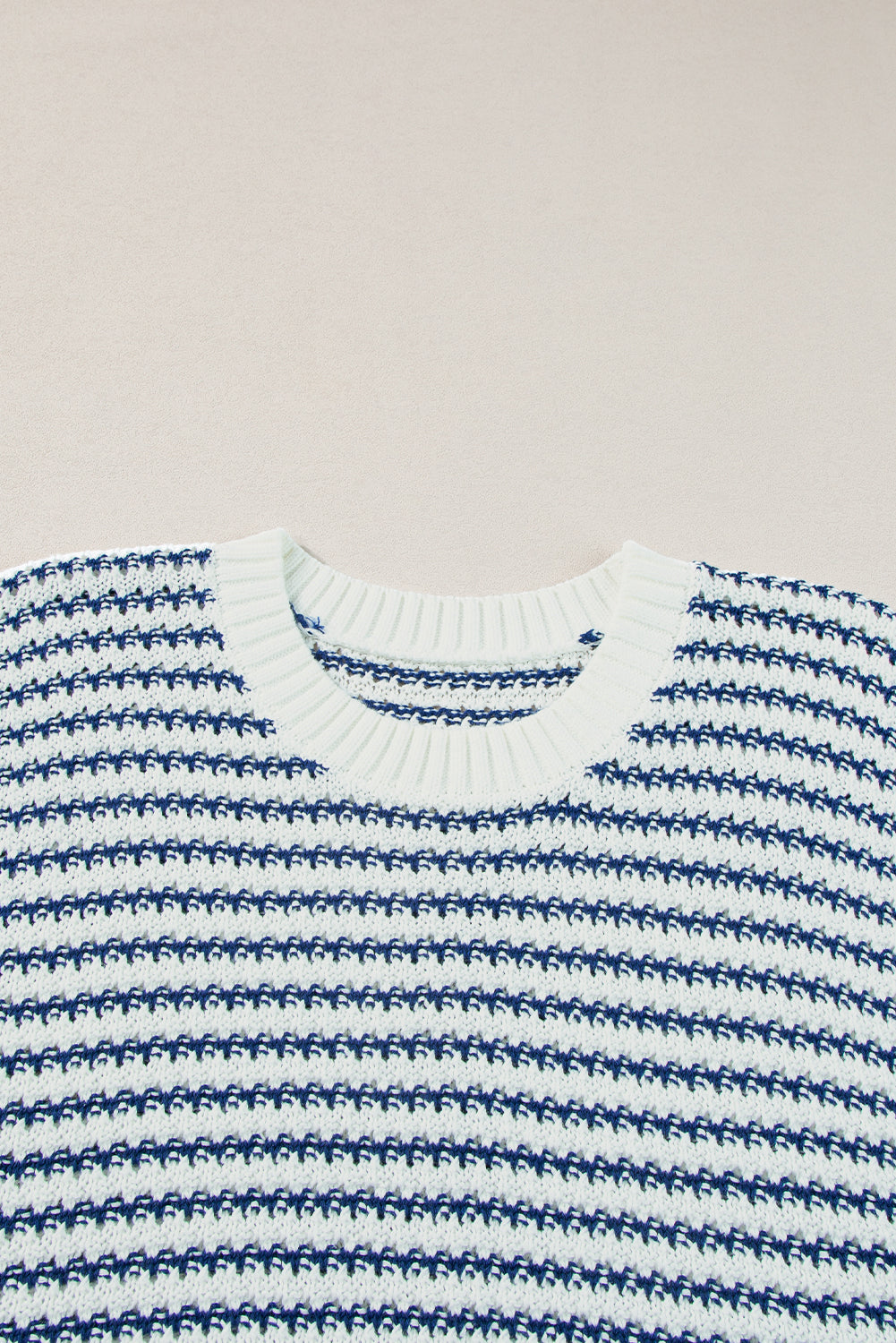 Blue Stripe Ribbed Trim Loose Fit Knitted Sweater Vest - Glimmer Road 