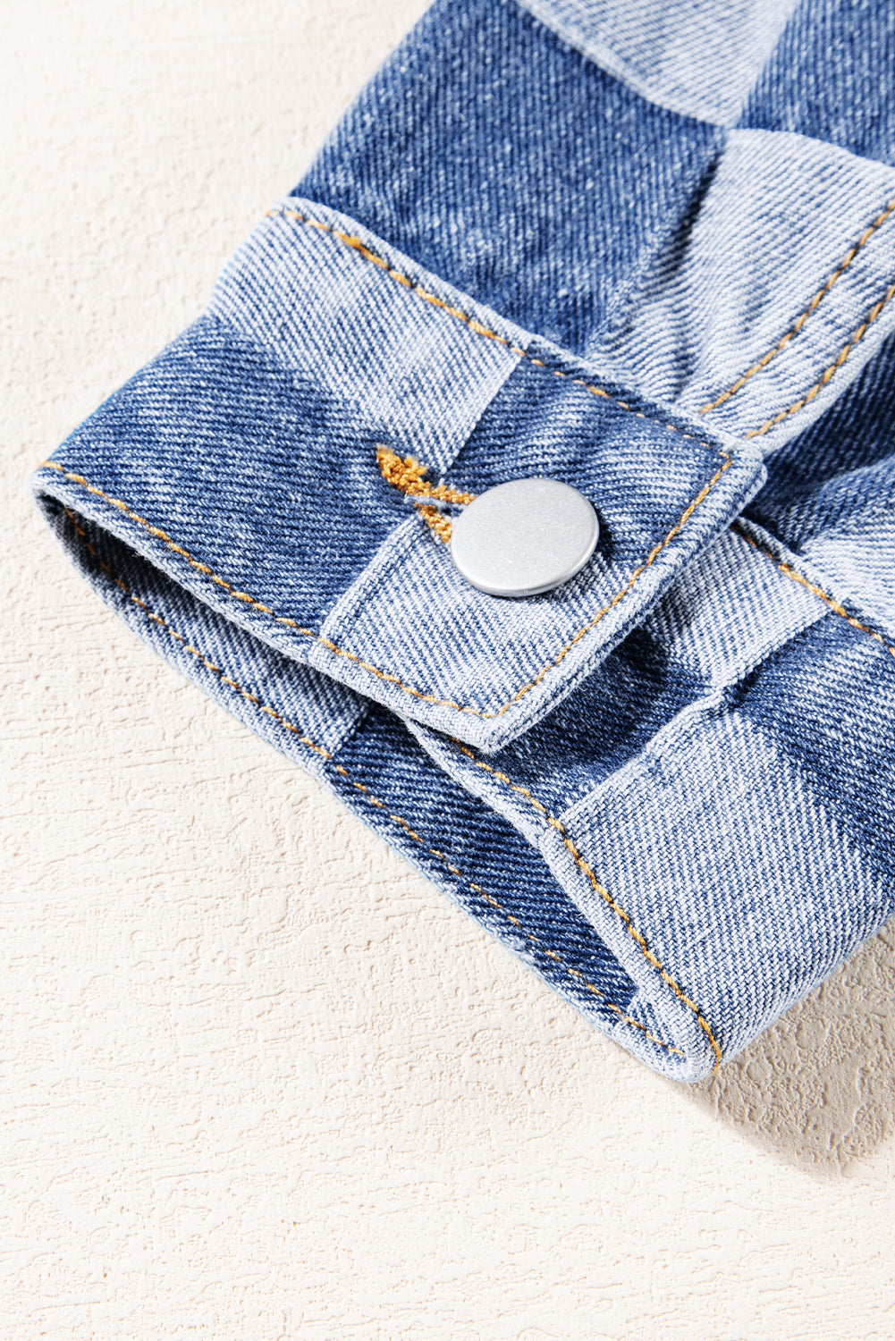 Light Blue Checkered Patchwork Button up Denim Jacket - Glimmer Road 