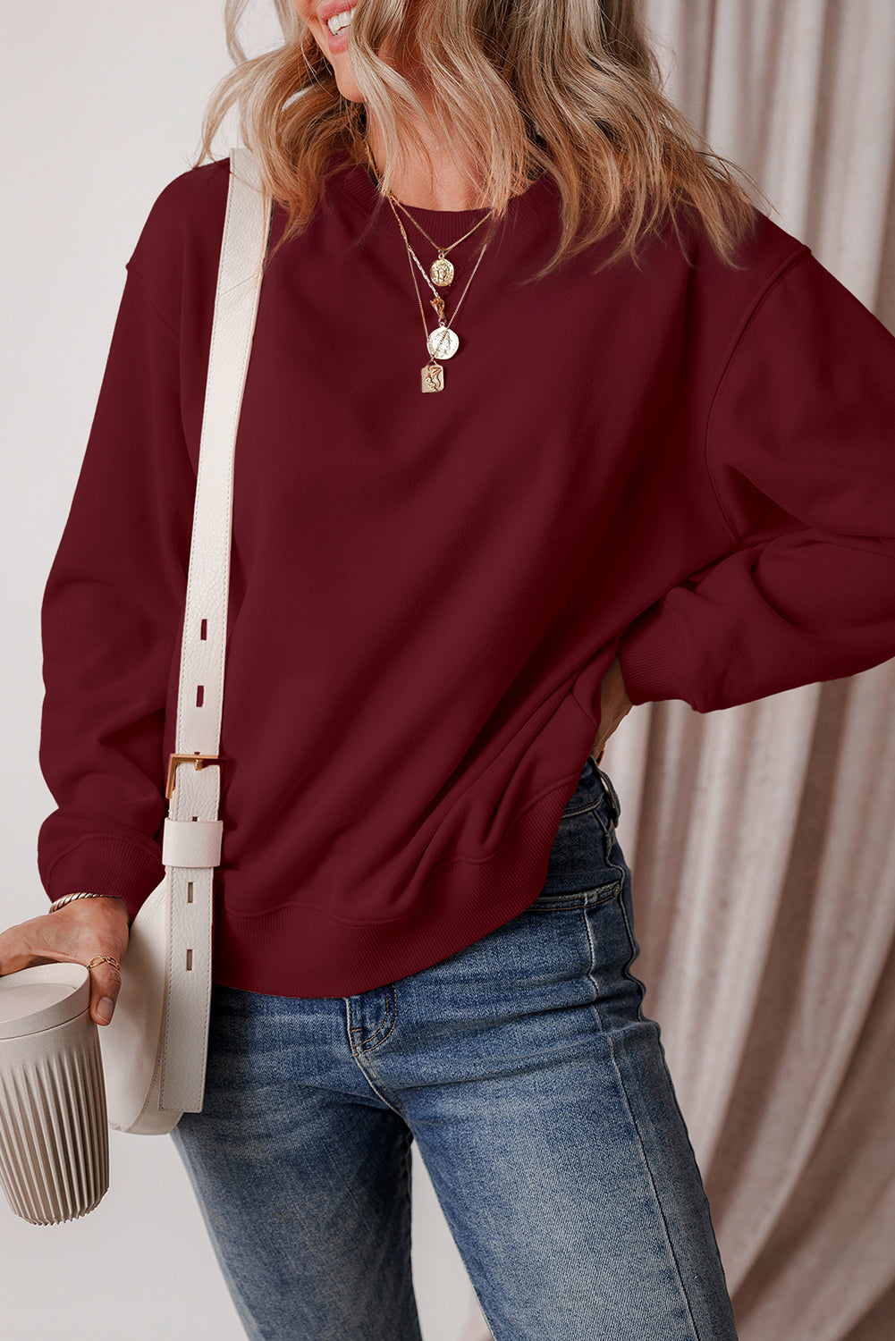Smoke Green Solid Fleece Lined Drop Shoulder Terry Sweatshirt - Glimmer Road 