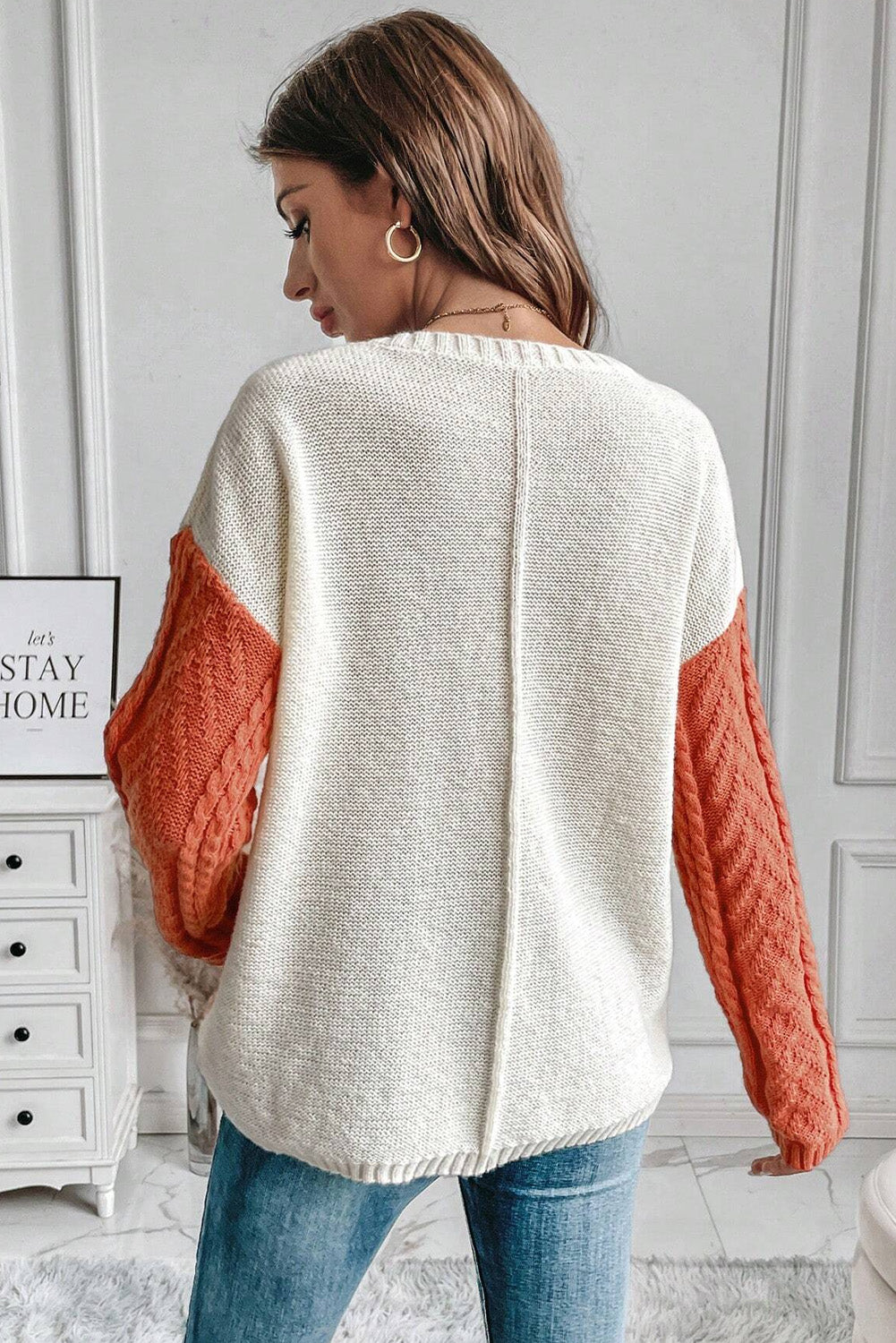 Gold Flame Colorblock Patched Pocket Drop Shoulder Sweater - Glimmer Road 