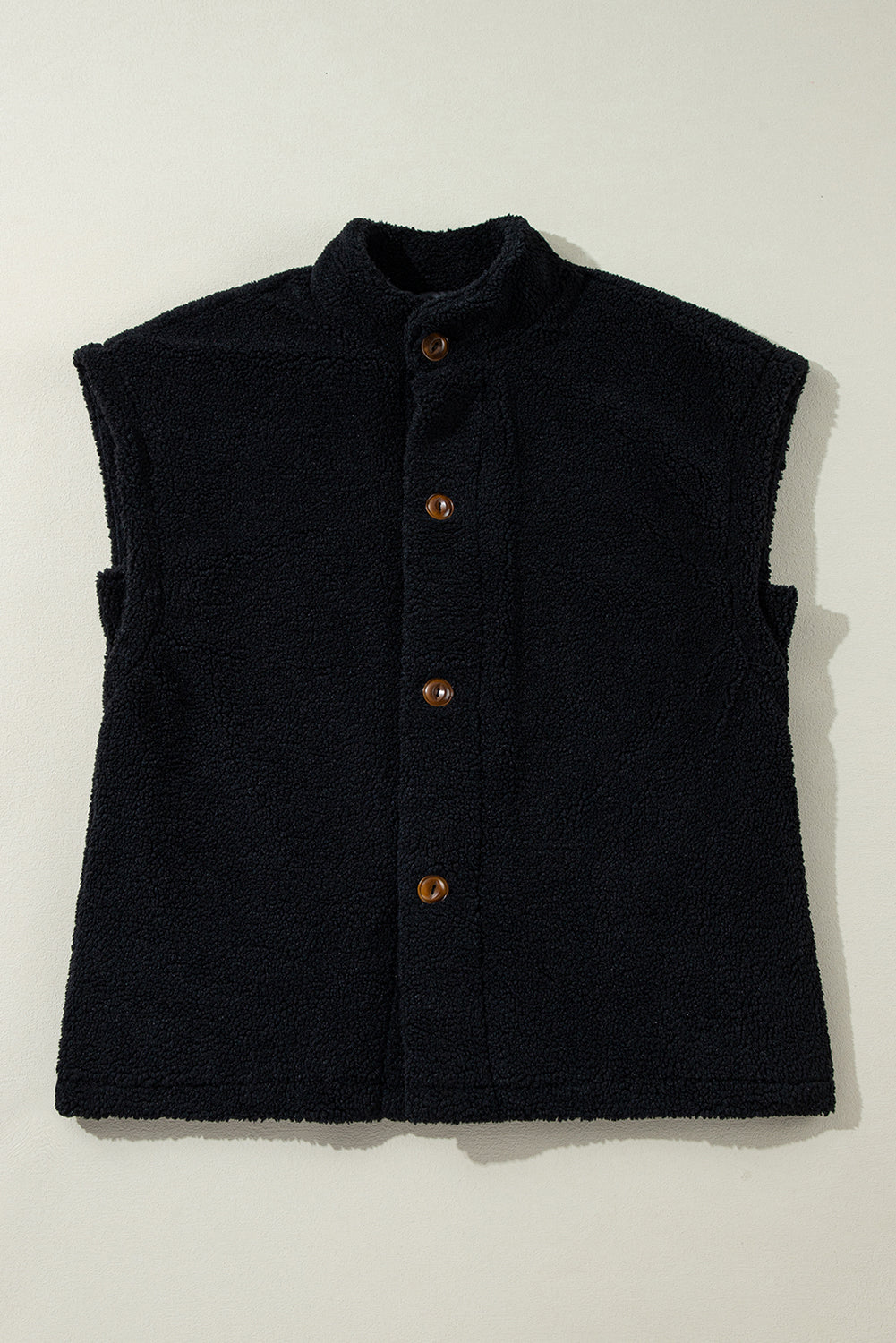 Black Sherpa Stand Collar Jacket Vest