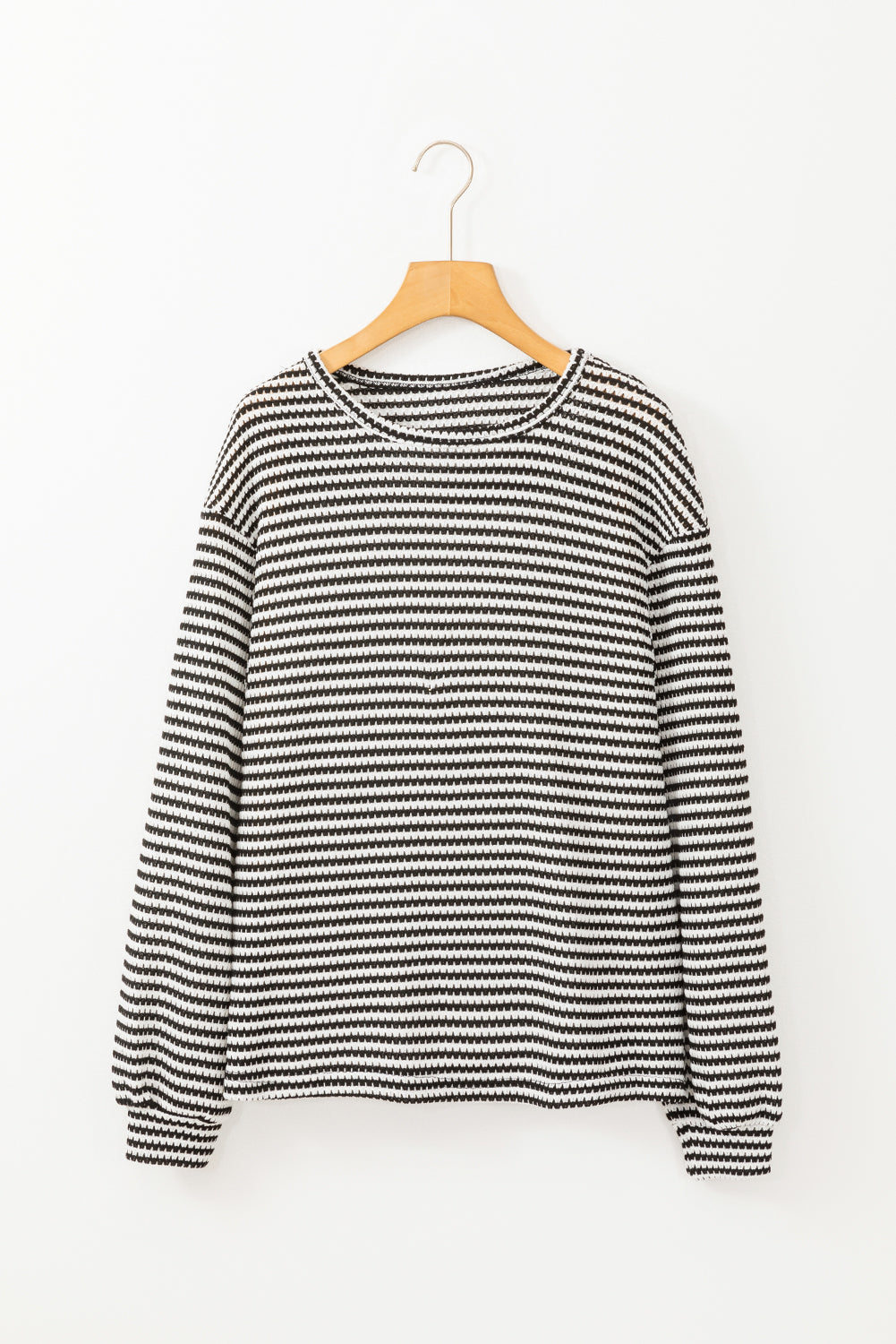 Black Stripe Round Neck Drop Shoulder Long Sleeve Top - Glimmer Road 