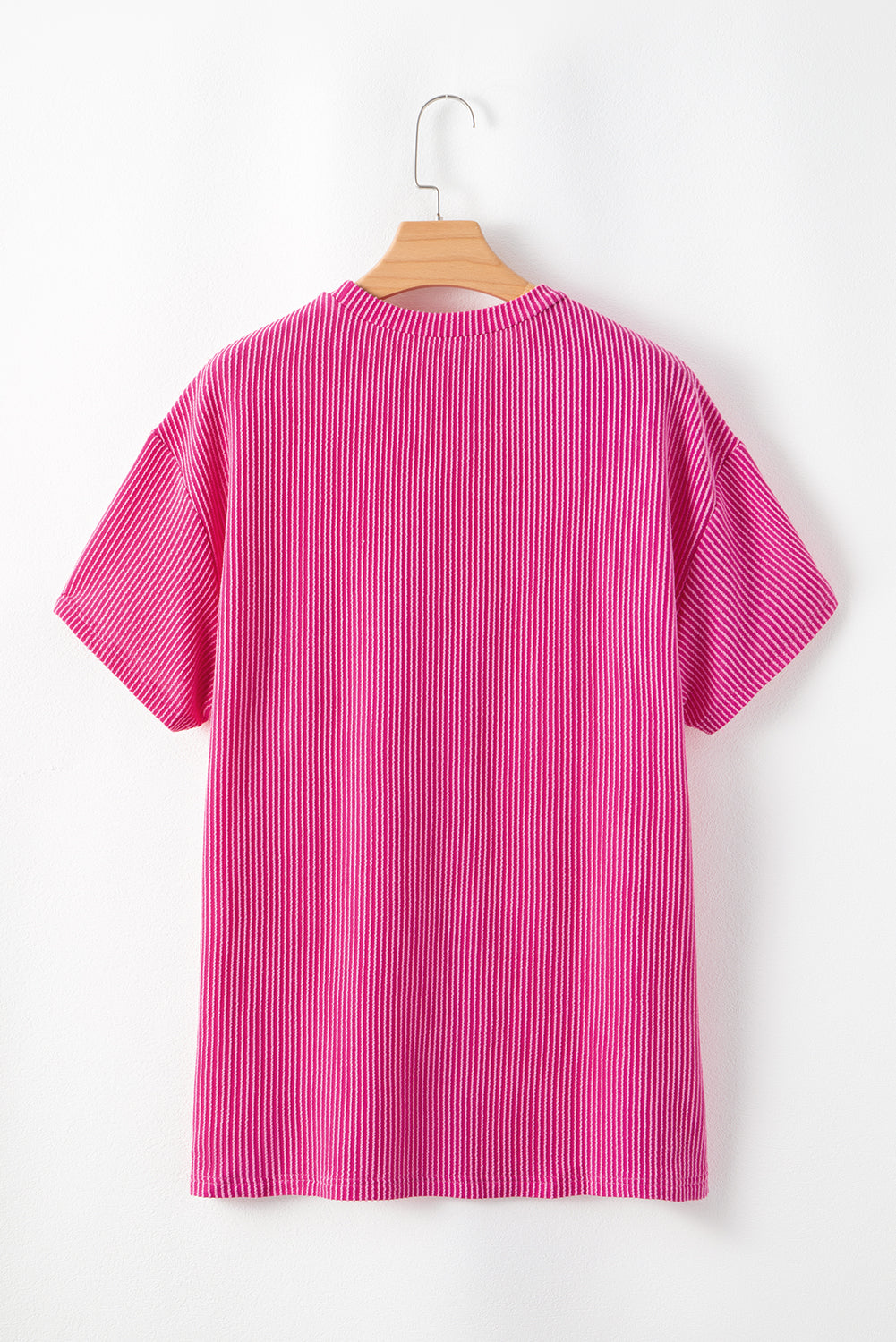 Pink Corded Knit Pocketed Loose Fit T Shirt - Glimmer Road 