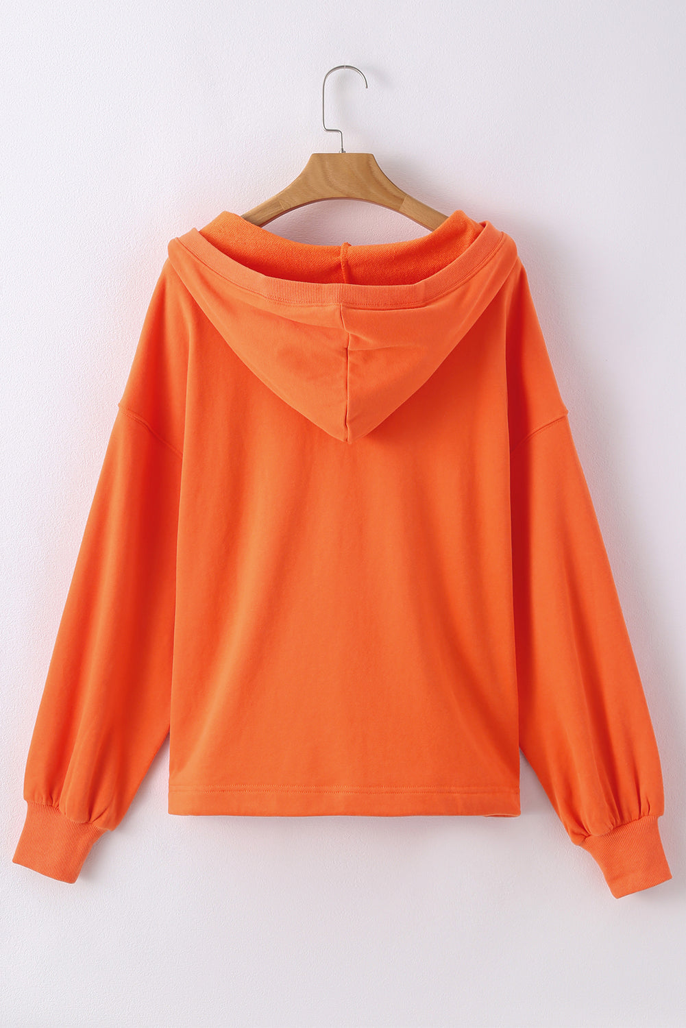 Orange Solid Kangaroo Pocket Half Zipper Oversized Hoodie