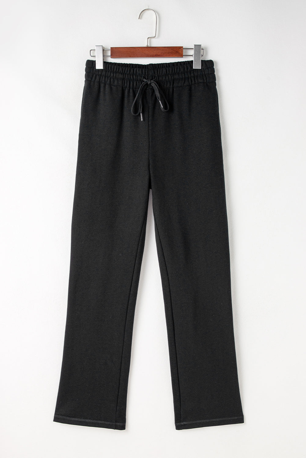 Navy Blue Solid Color Fleece Lined Drawstring Waist Casual Pants