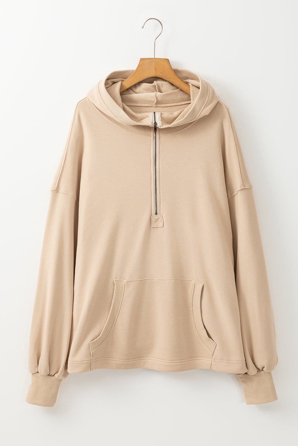 Orange Solid Kangaroo Pocket Half Zipper Oversized Hoodie