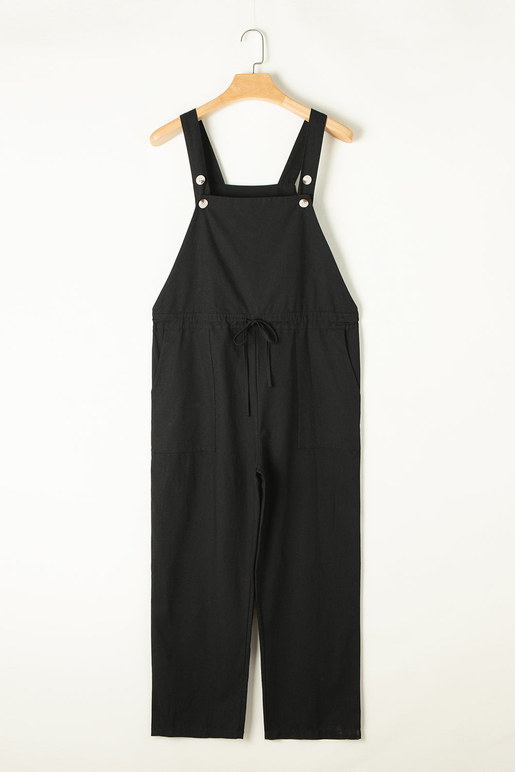 Black Drawstring Buttoned Straps Cropped Overall - Glimmer Road 