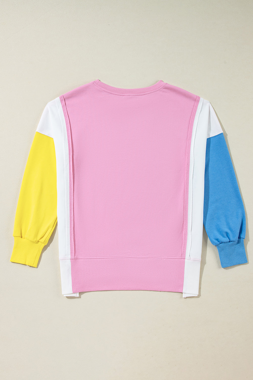 Bonbon Color Block Exposed Seam Side Slits Crewneck Sweatshirt - Glimmer Road 