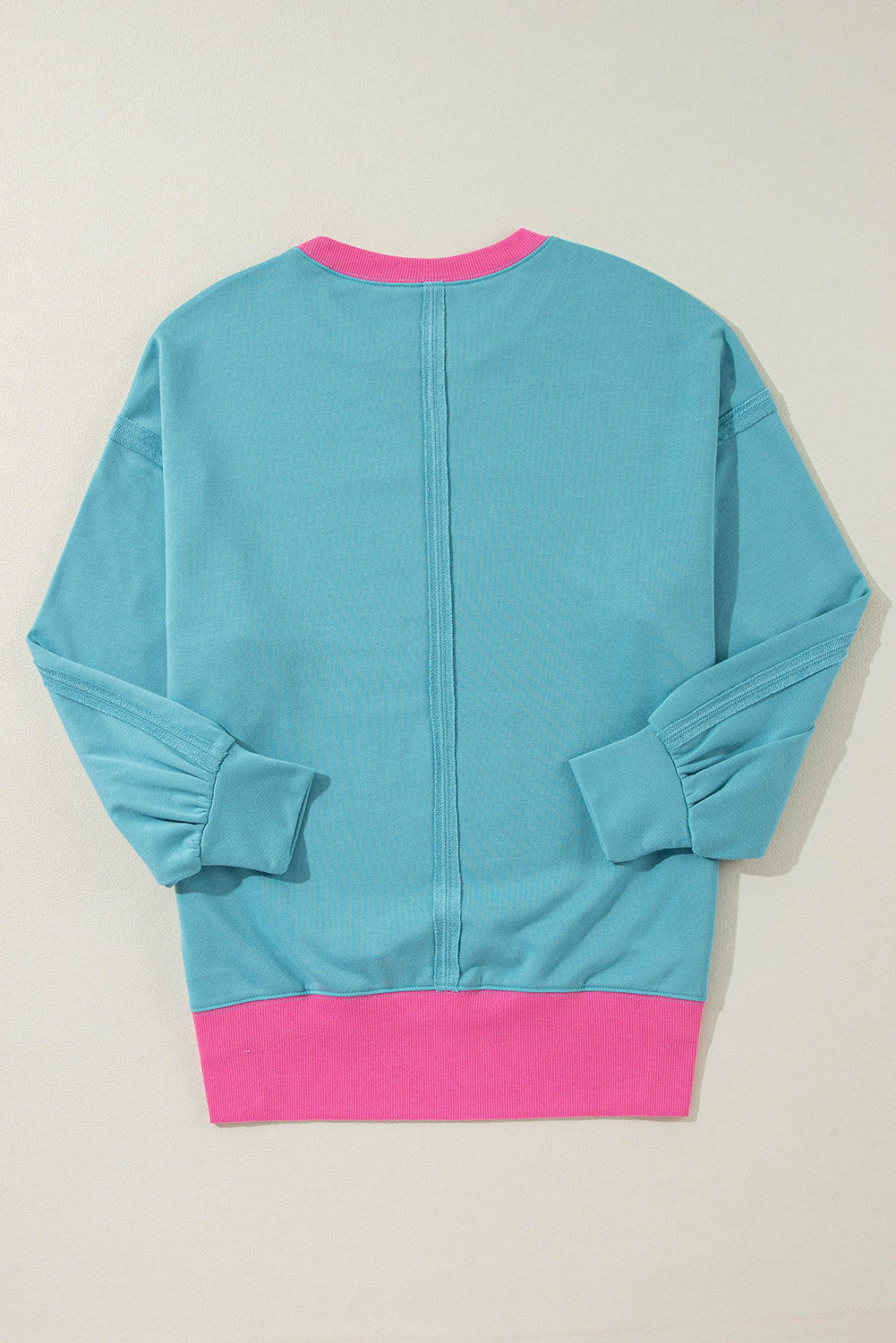Light Blue Colorblock Patchwork Crew Neck Loose Sweatshirt - Glimmer Road 