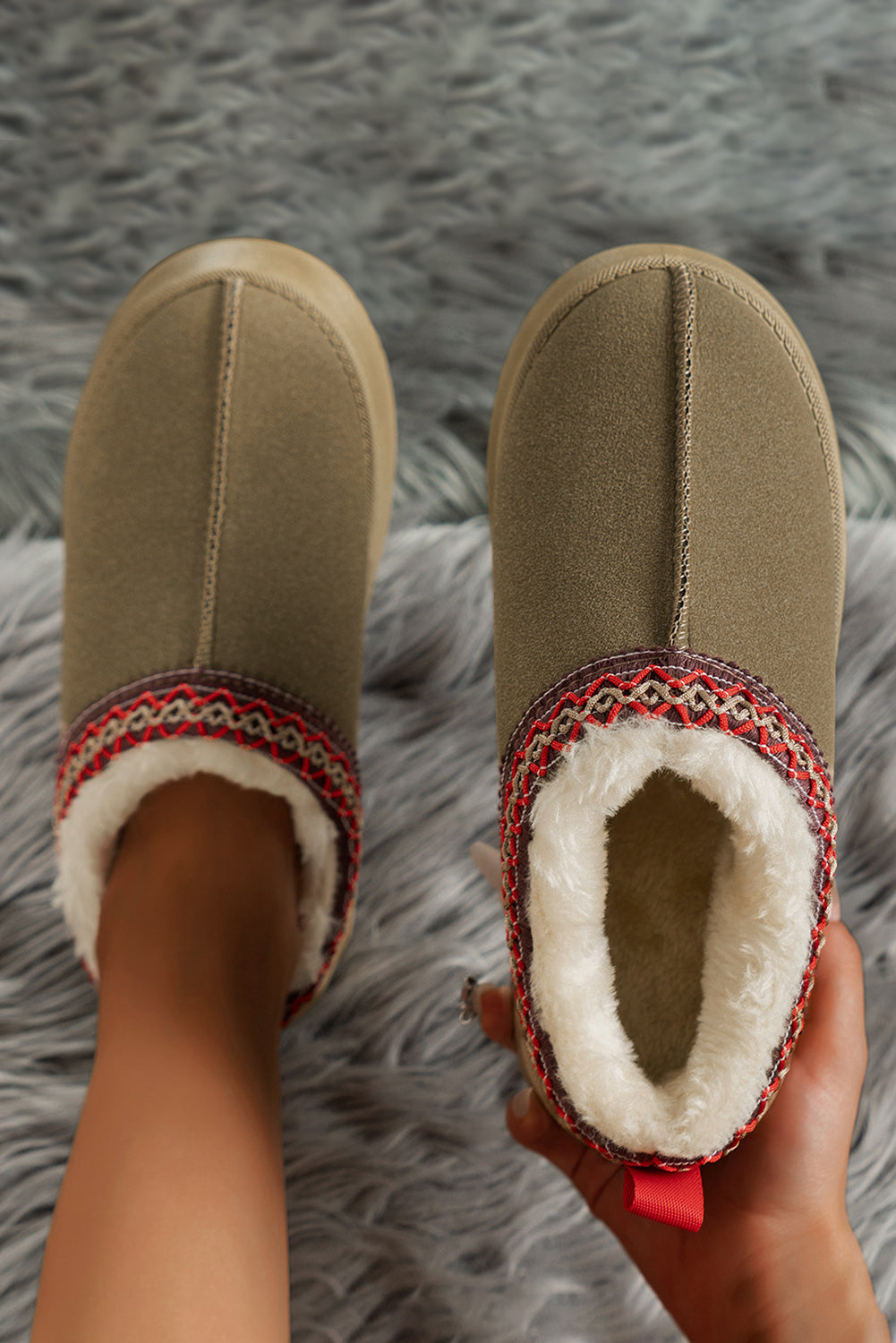 Black Contrast Print Suede Plush Lined Snow Boots - Glimmer Road 