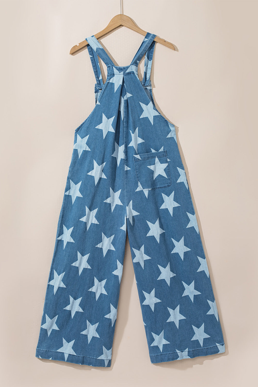 Star Print Buttoned Strap Pleat Wide Leg Denim Overall - Glimmer Road 