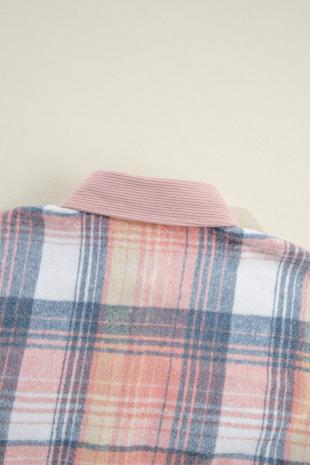 Light Pink Plaid Corduroy Patchwork Chest Pocket Shacket - Glimmer Road 